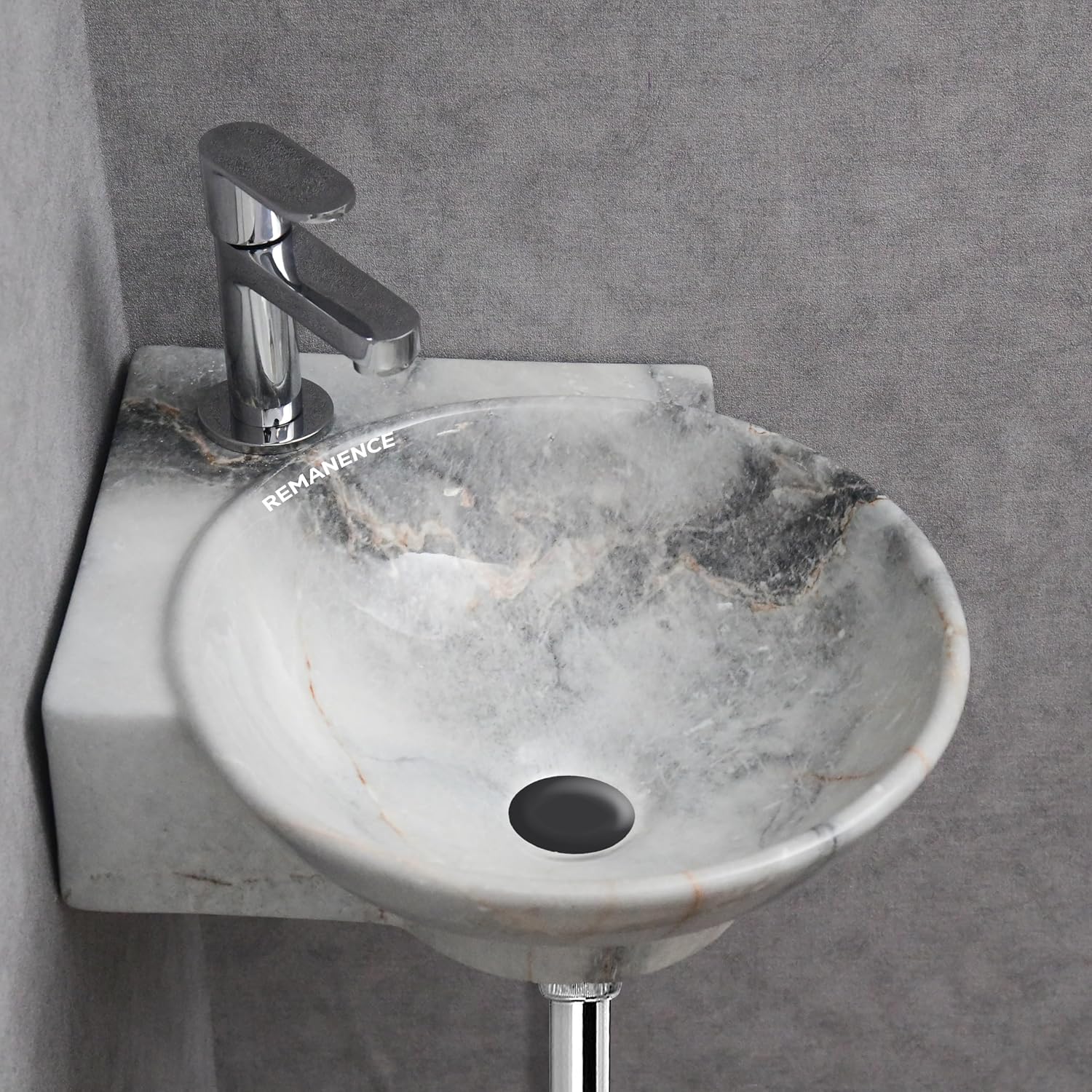 REMANENCE-ROUND Designer Wall Mounted Small Corner Wash Basin for Bathroom (16.3 x 13.8 x 4.3 Inch)