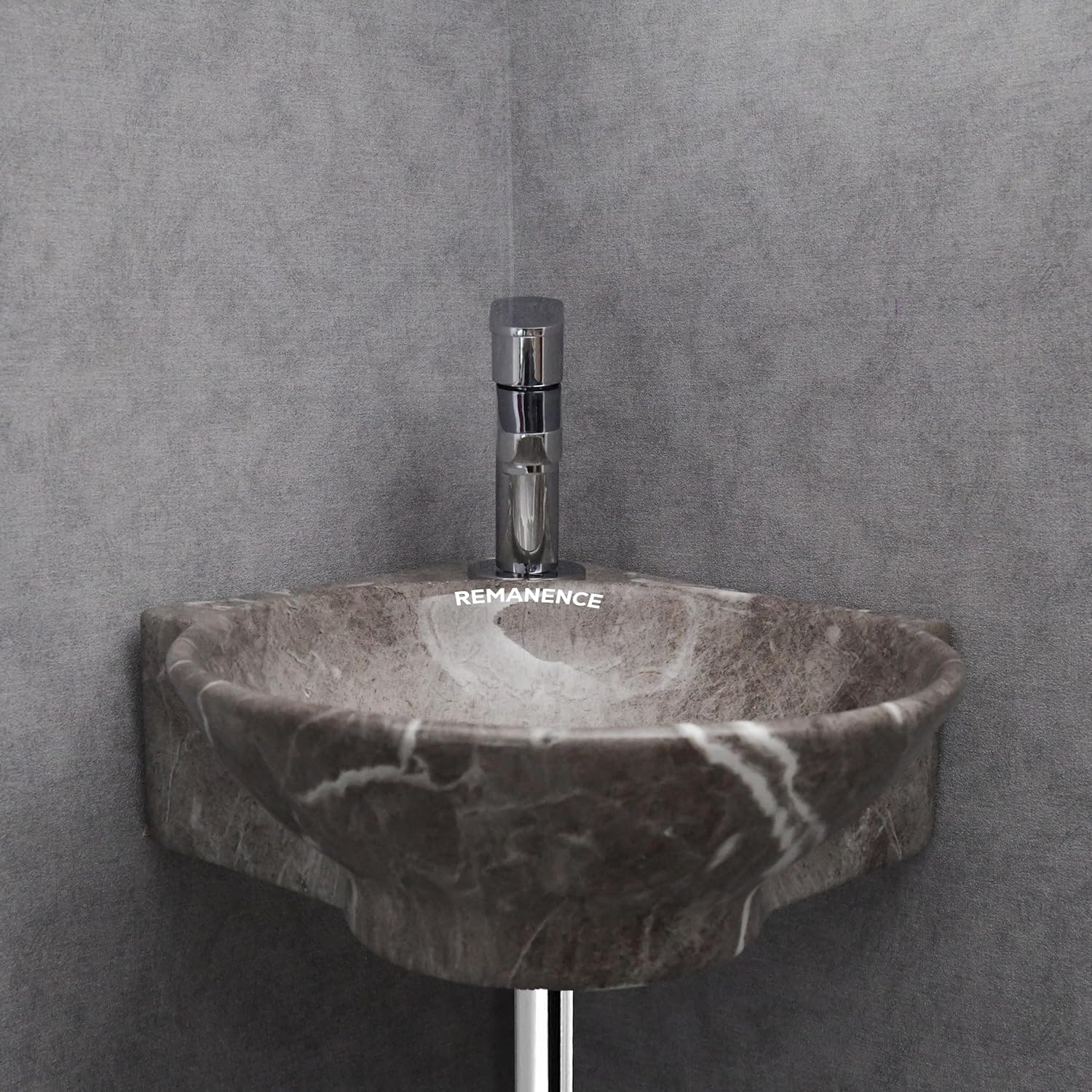 REMANENCE-ROUND Designer Wall Mounted Small Corner Wash Basin for Bathroom (16.3 x 13.8 x 4.3 Inch)