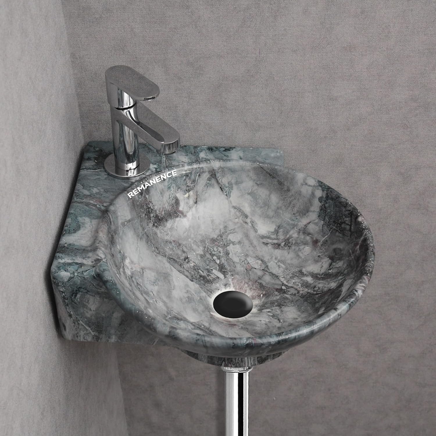 REMANENCE-ROUND Designer Wall Mounted Small Corner Wash Basin for Bathroom (16.3 x 13.8 x 4.3 Inch)