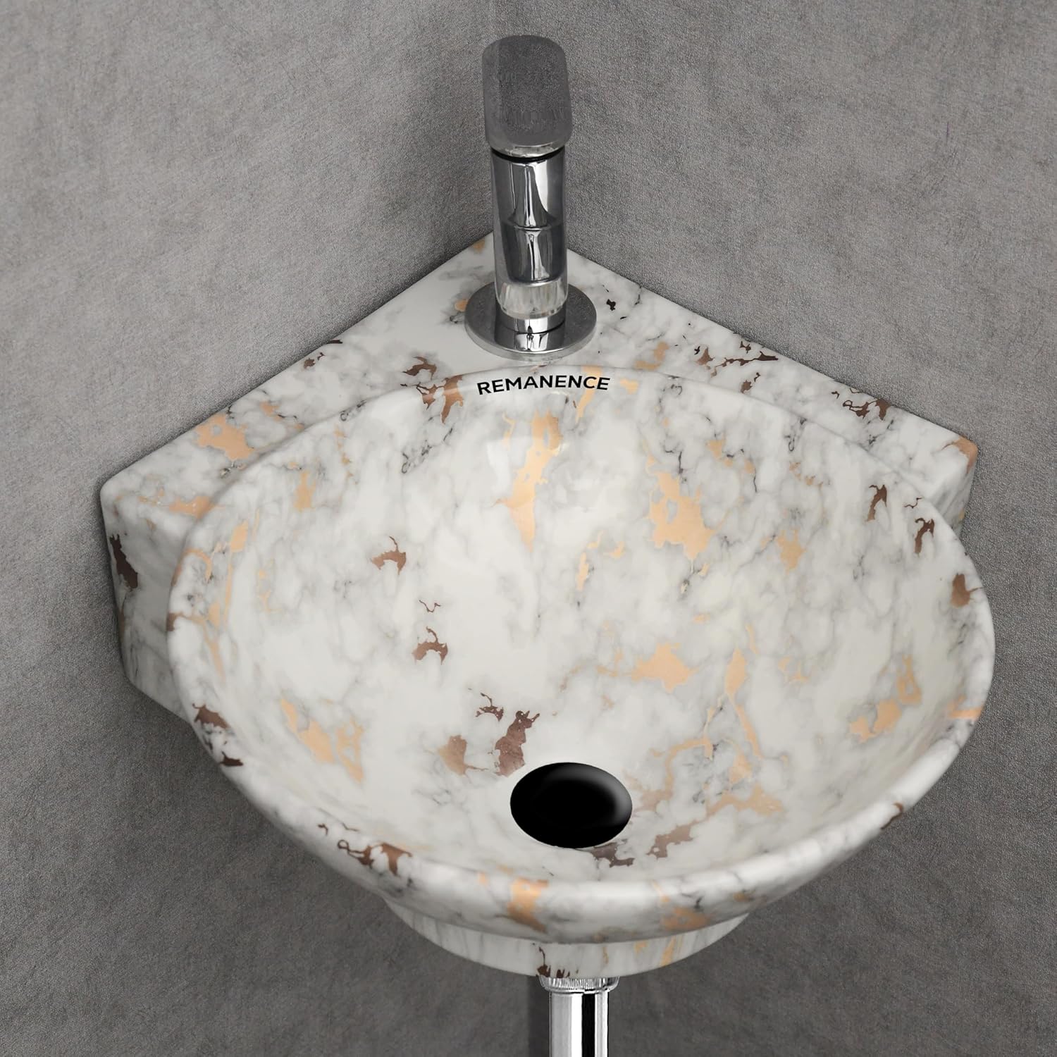 REMANENCE-ROUND Designer Wall Mounted Small Corner Wash Basin for Bathroom (16.3 x 13.8 x 4.3 Inch)