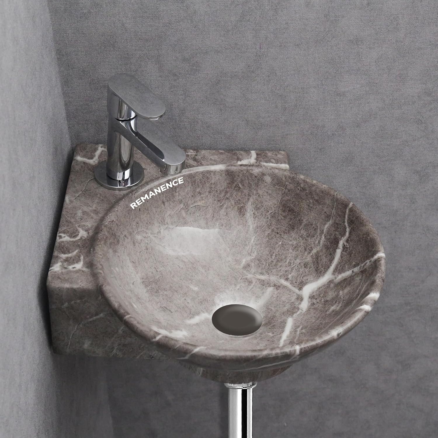 REMANENCE-ROUND Designer Wall Mounted Small Corner Wash Basin for Bathroom (16.3 x 13.8 x 4.3 Inch)