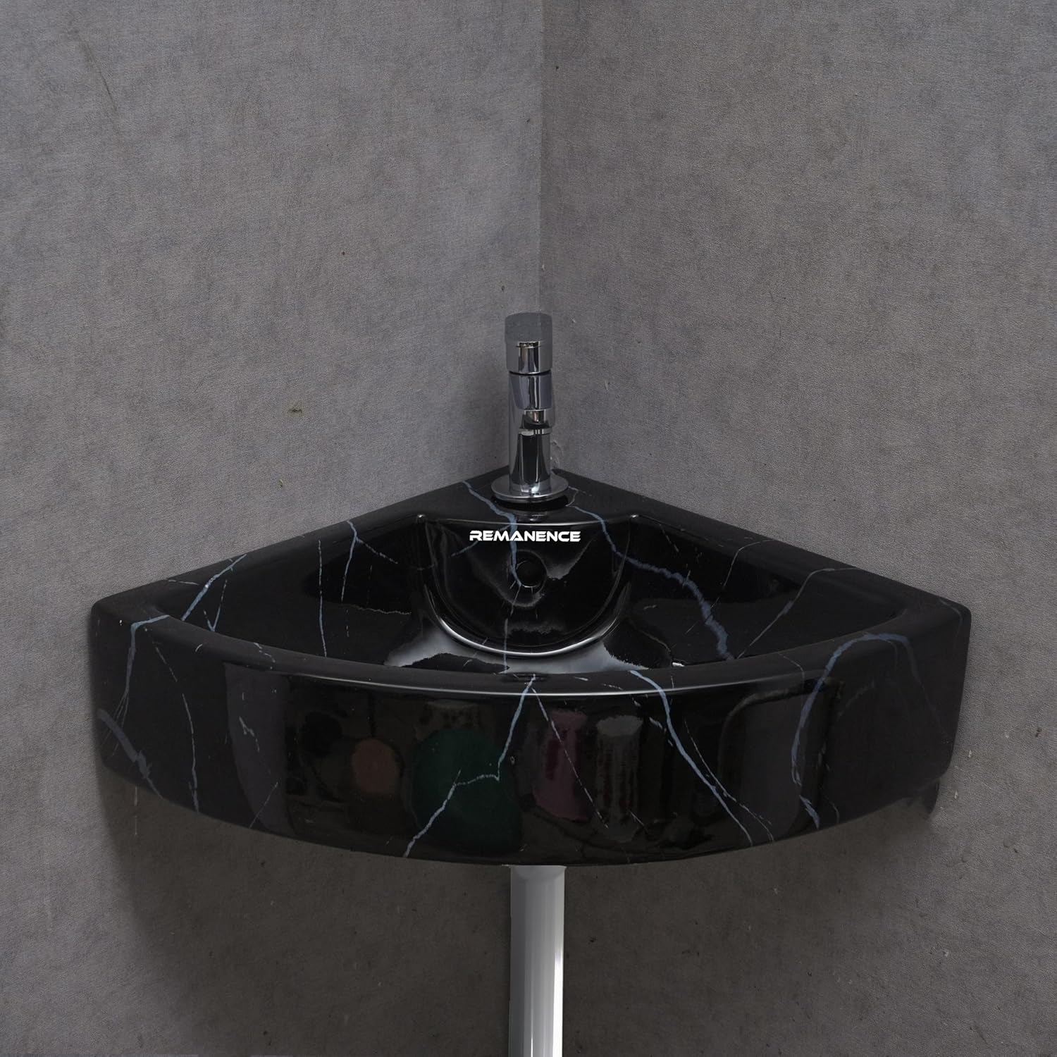REMANENCE Ceramic Designer Wall Mounted Corner Wash Basin (20.4 x 15 x 6 Inch)