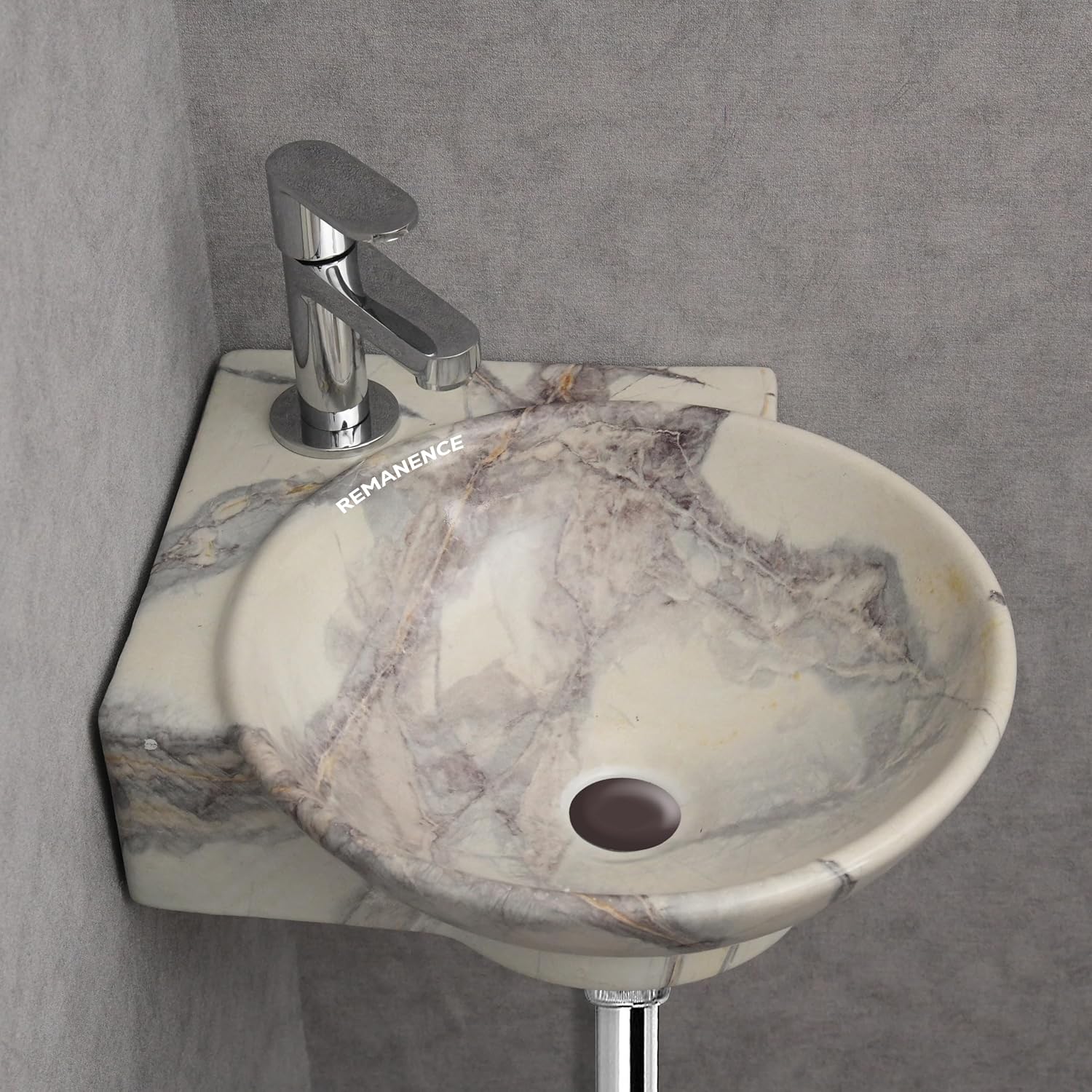 REMANENCE-ROUND Designer Wall Mounted Small Corner Wash Basin for Bathroom (16.3 x 13.8 x 4.3 Inch)