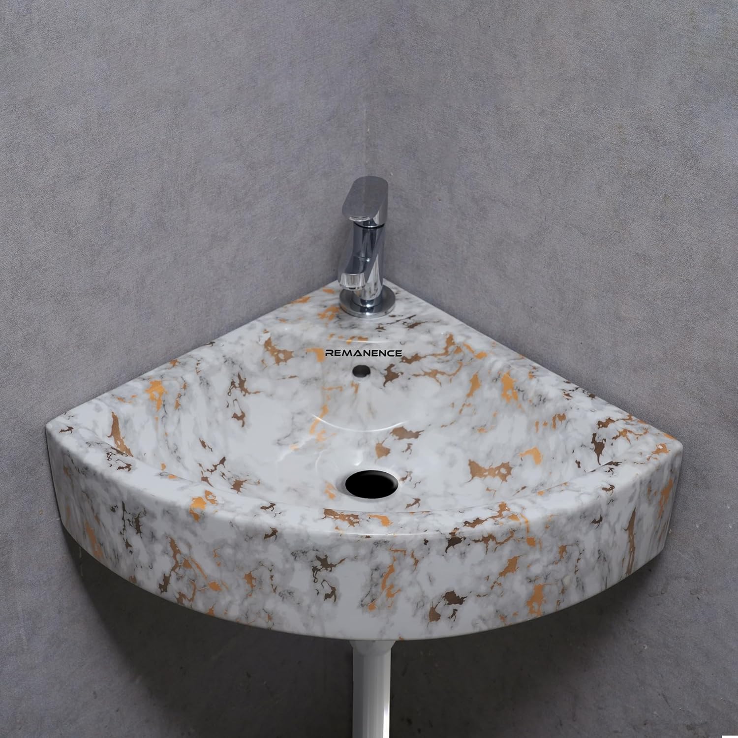 REMANENCE Ceramic Designer Wall Mounted Corner Wash Basin (20.4 x 15 x 6 Inch)