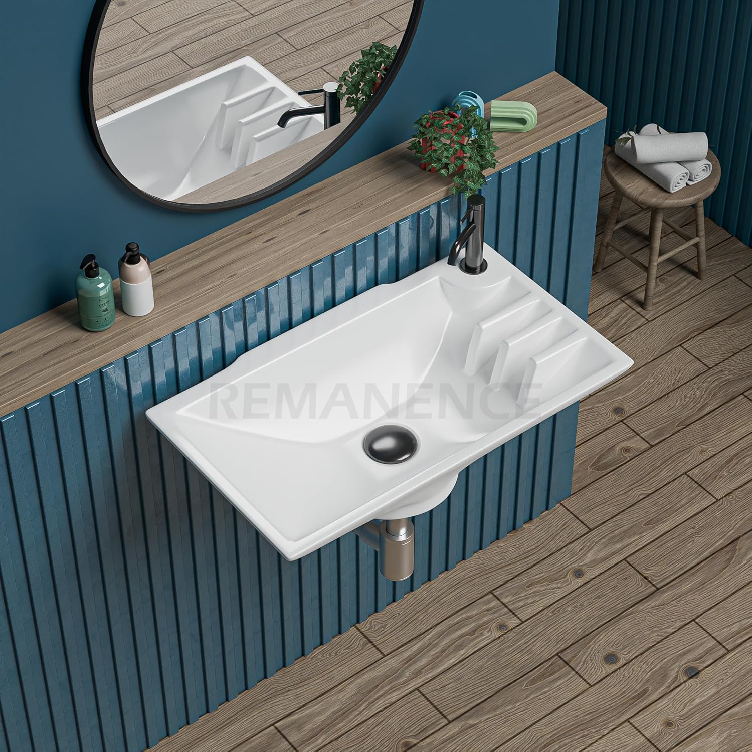 REMANENCE-CIPLA Ceramic Wall Mounted Wash Basin for Compact Bathrooms, Restaurants & Cafés, Office Washrooms (16 x 9 x 5 Inch) (White)