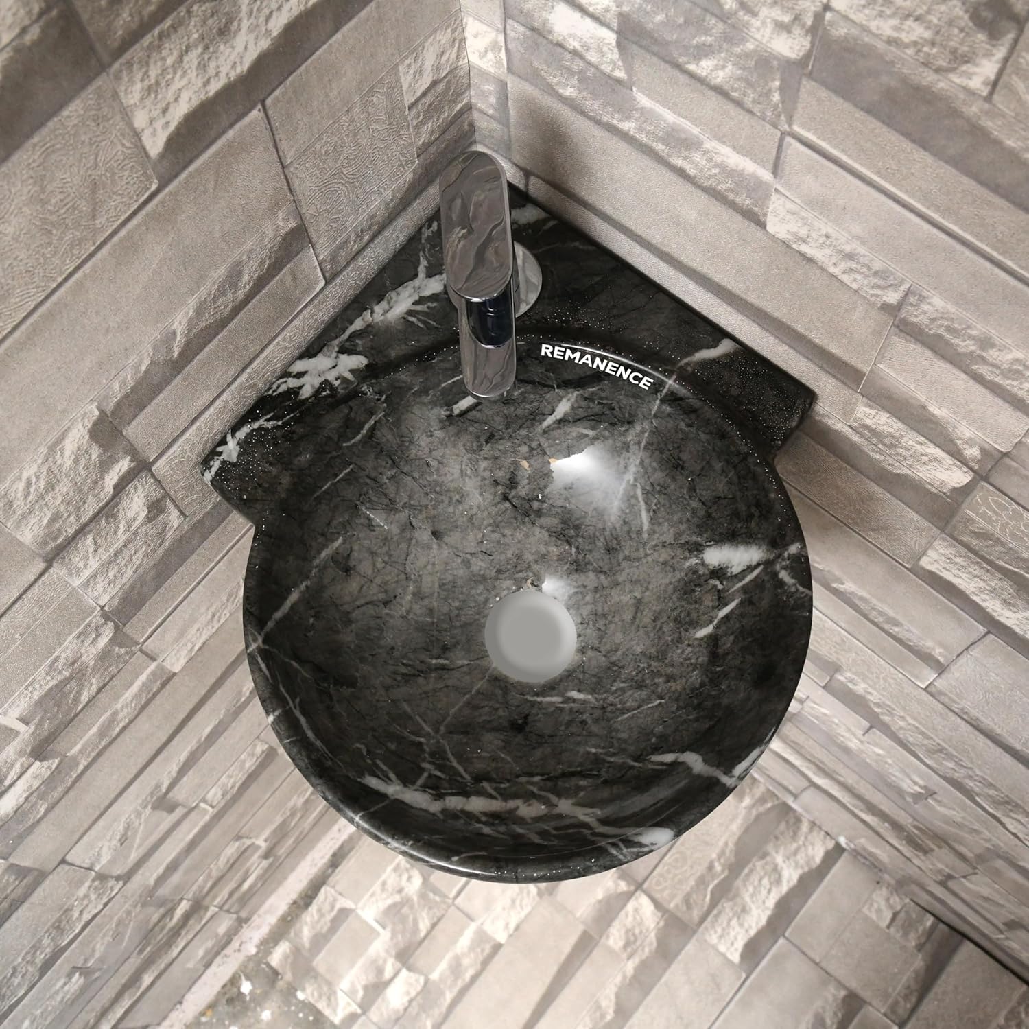 REMANENCE-ROUND Designer Wall Mounted Small Corner Wash Basin for Bathroom (16.3 x 13.8 x 4.3 Inch)