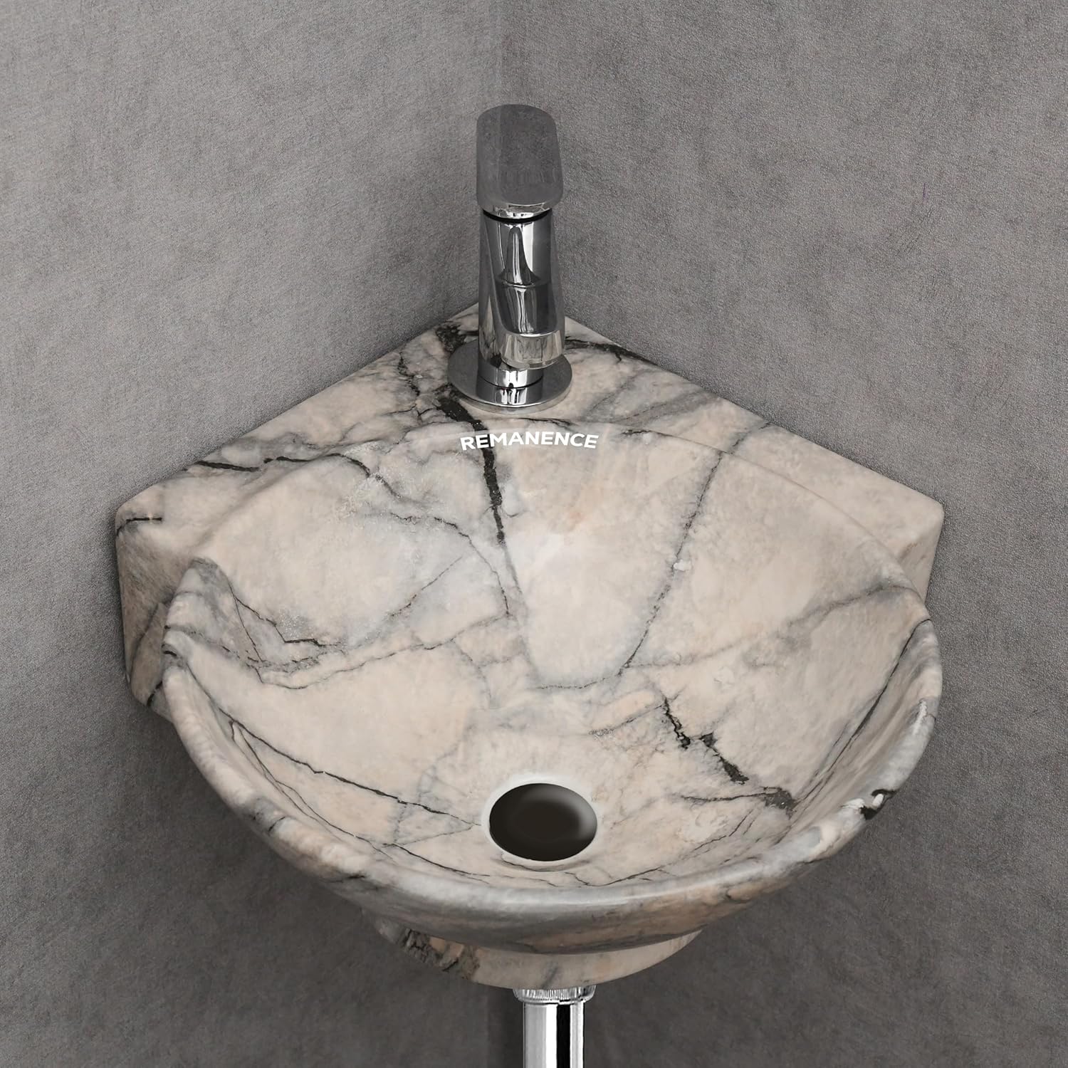 REMANENCE-ROUND Designer Wall Mounted Small Corner Wash Basin for Bathroom (16.3 x 13.8 x 4.3 Inch)