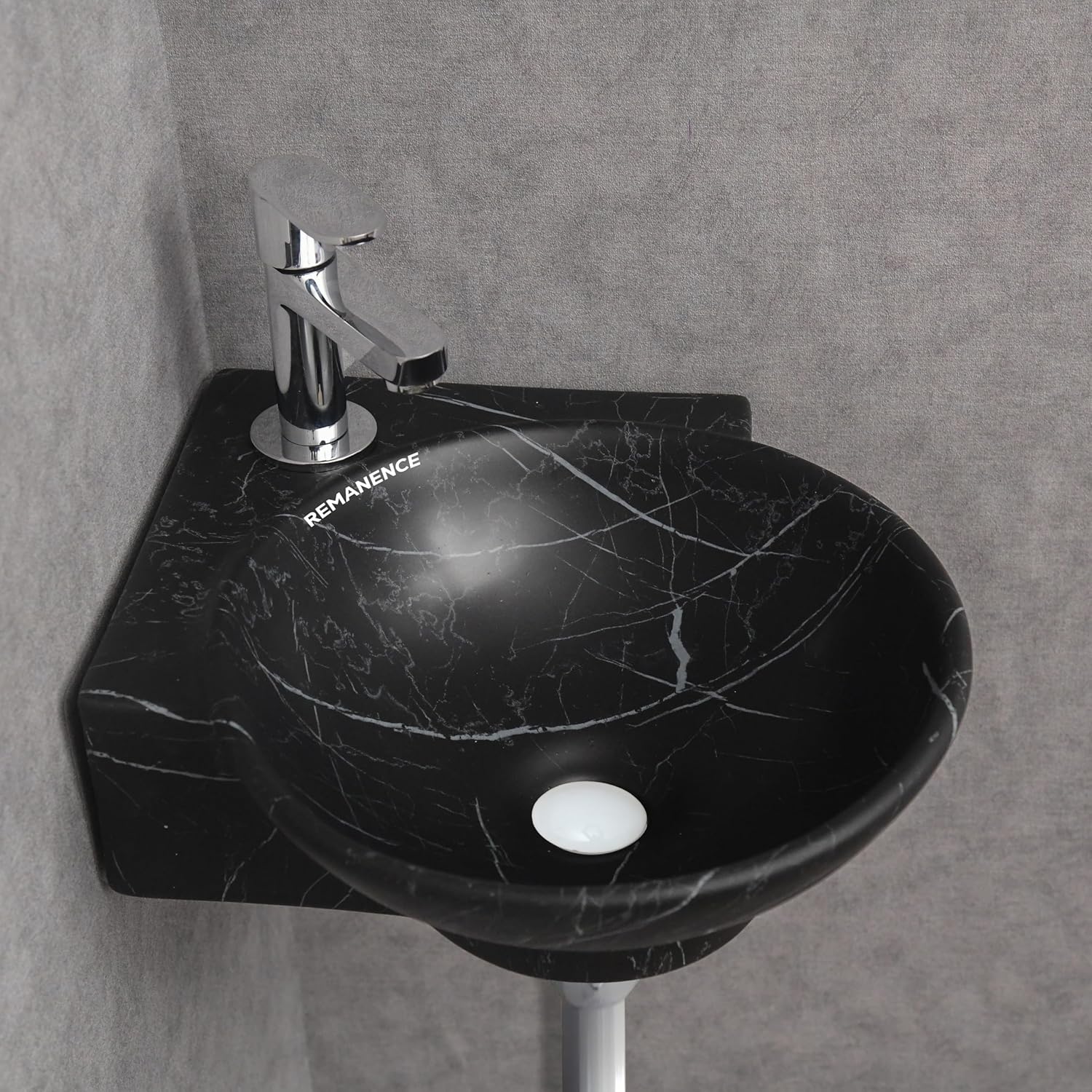 REMANENCE-ROUND Designer Wall Mounted Small Corner Wash Basin for Bathroom (16.3 x 13.8 x 4.3 Inch)