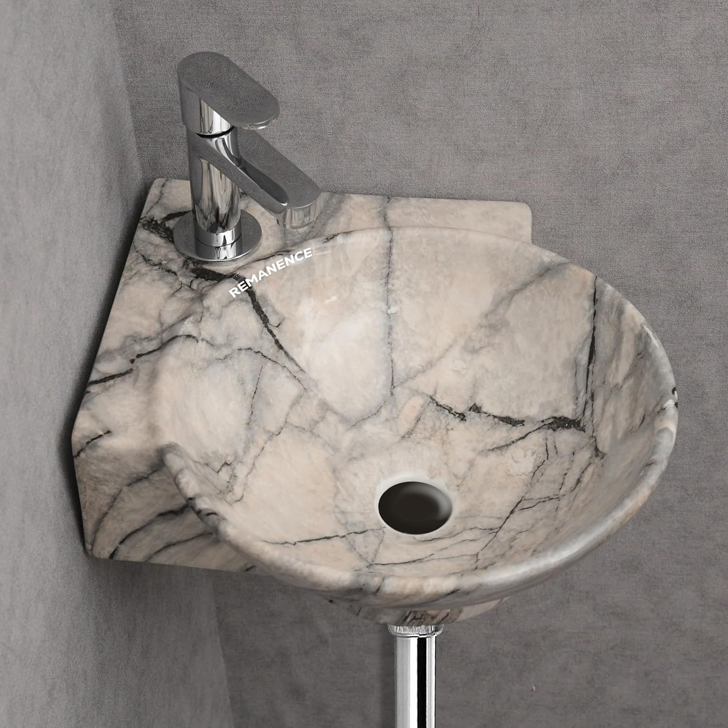 REMANENCE-ROUND Designer Wall Mounted Small Corner Wash Basin for Bathroom (16.3 x 13.8 x 4.3 Inch)
