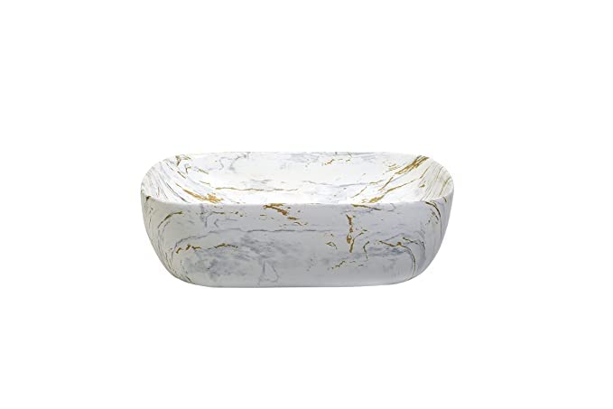 REMANENCE Designer Premium Table Top Wash Basin for Designer Showrooms, Fine-Dining Establishments, Upscale Hospitality Venues (18 x 13 x 5.5 Inch) (Glossy-White N Golden Strap)