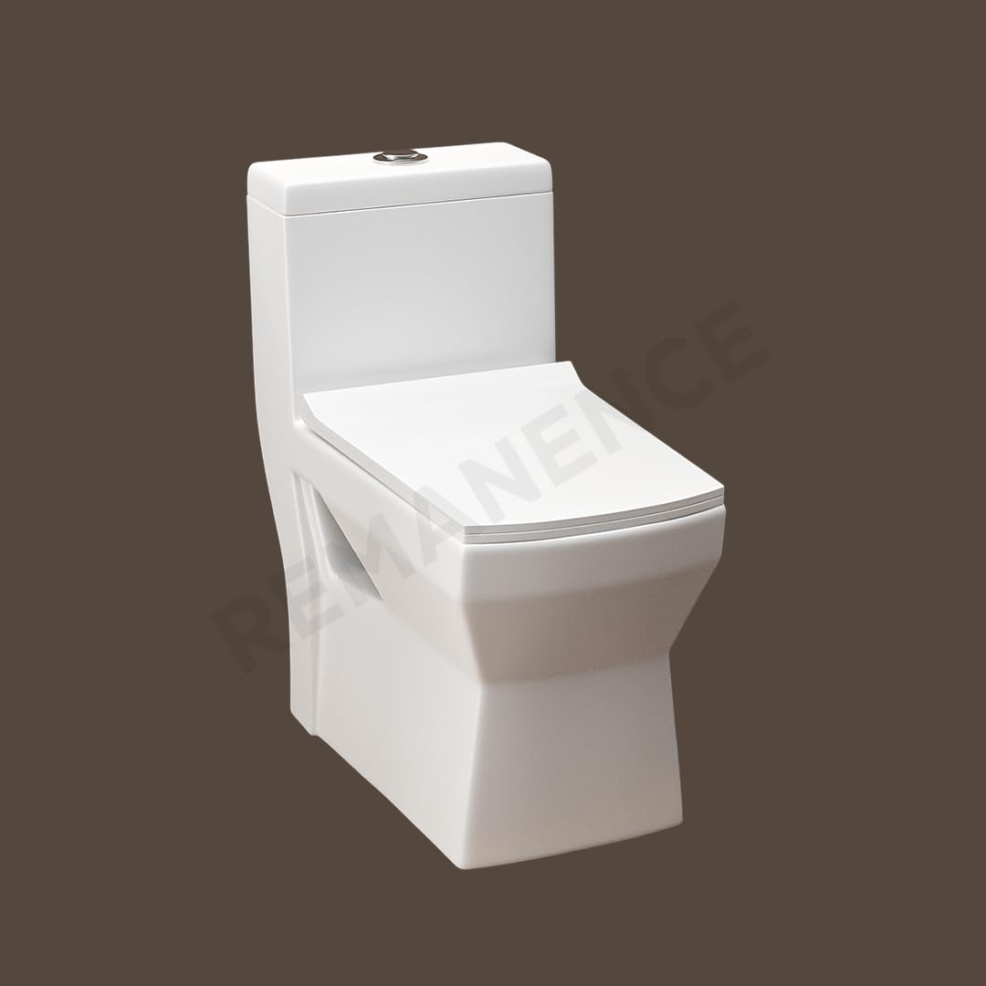 REMANENCE Floor Mounted One-Piece Western Toilet Commode with Soft Close Seat For Bathroom (66 x 35 x 71 Centimeters) (White)