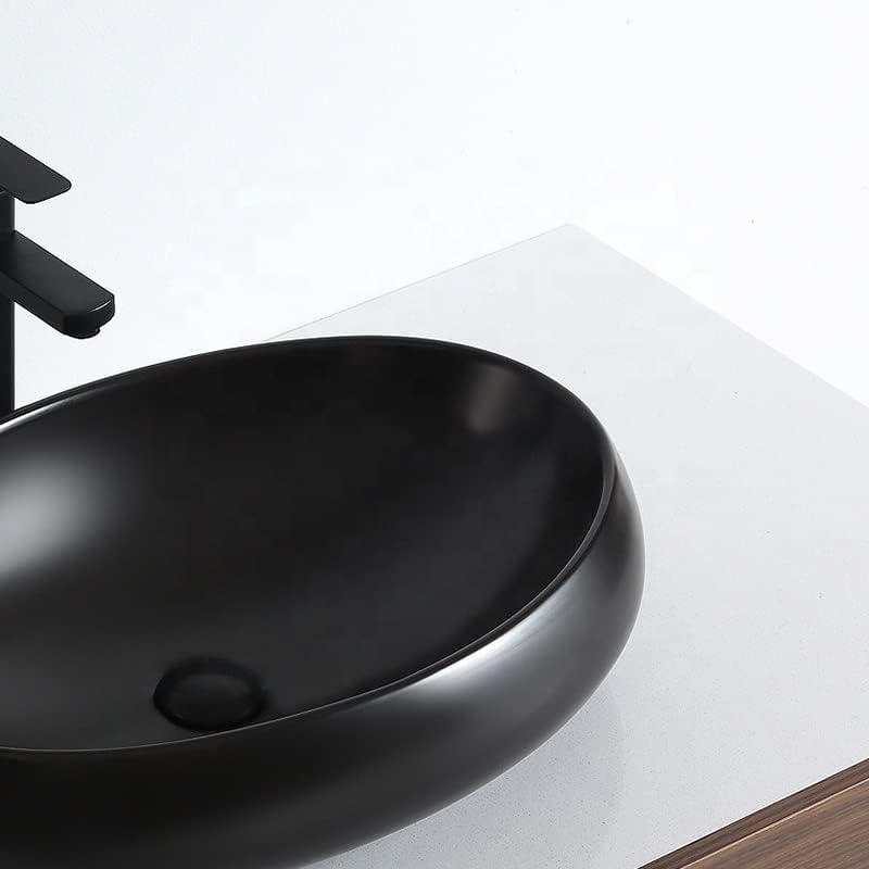 REMANENCE Ceramic Countertop Wash Basin for Designer Bathroom, Boutique Hotels, Luxury Homes (24 x 15 x 6 Inch) (Matte Black)