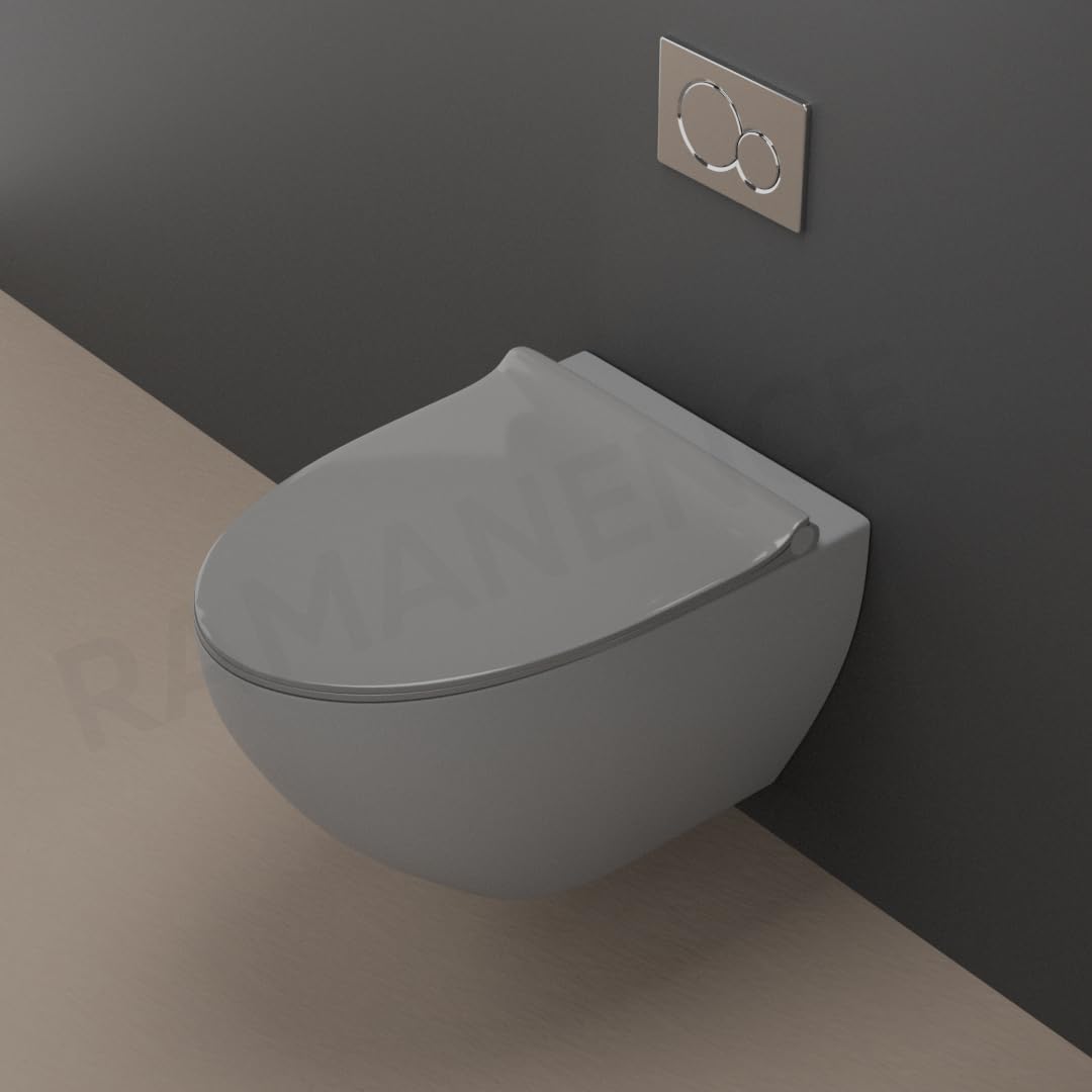 REMANENCE-CARDIFF Wall Mount Commode for Home, Restaurant, Commercial Buildings with Soft Close Seat Cover (Grey)