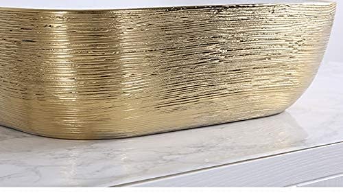 REMANENCE Premium Tabletop Wash Basin for Luxury Bathroom, Gourmet Restaurants, Designer Showrooms (18 x 13 x 5.5 Inch) (White Golden Wash Basin-Glossy Finish)