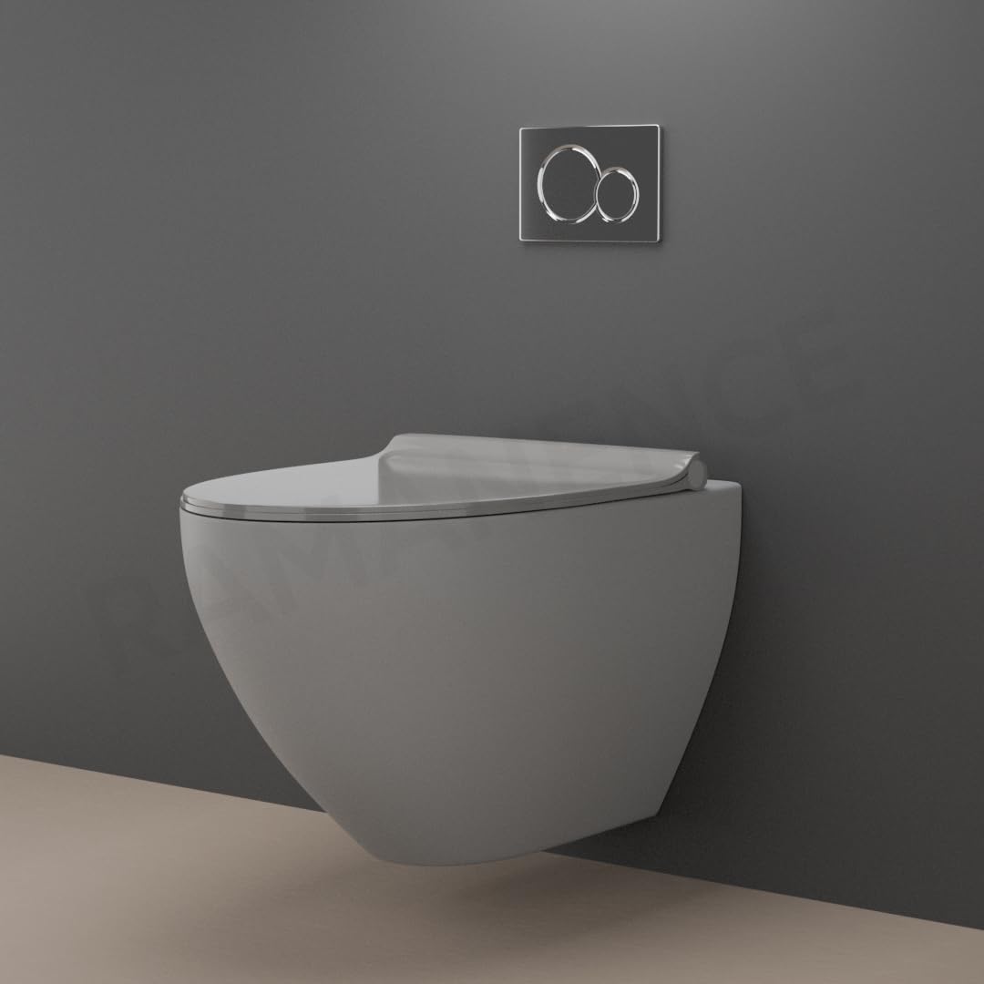 REMANENCE-CARDIFF Wall Mount Commode for Home, Restaurant, Commercial Buildings with Soft Close Seat Cover (Grey)