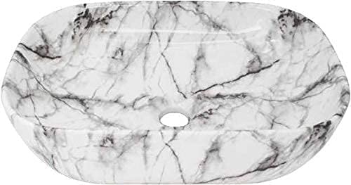 REMANENCE Designer Premium Table Top Wash Basin for Designer Showrooms, Fine-Dining Establishments, Upscale Hospitality Venues (18 x 13 x 5.5 Inch) (White Grey)