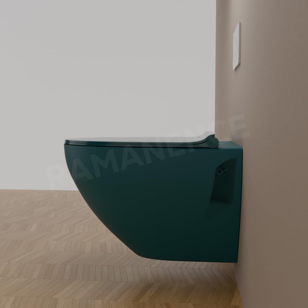 REMANENCE-CARDIFF Wall Mount Commode for Home, Restaurant, Commercial Buildings with Soft Close Seat Cover (OS. Green)