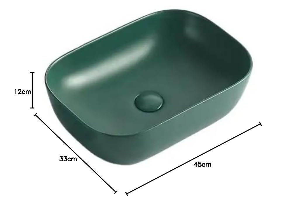 REMANENCE Premium Ceramic Countertop Wash Basin for Premium Restaurants & Cafés, Luxury Bathrooms, Showrooms & Offices (18 x 13 x 5.5 Inch) (Matte Green Basin)