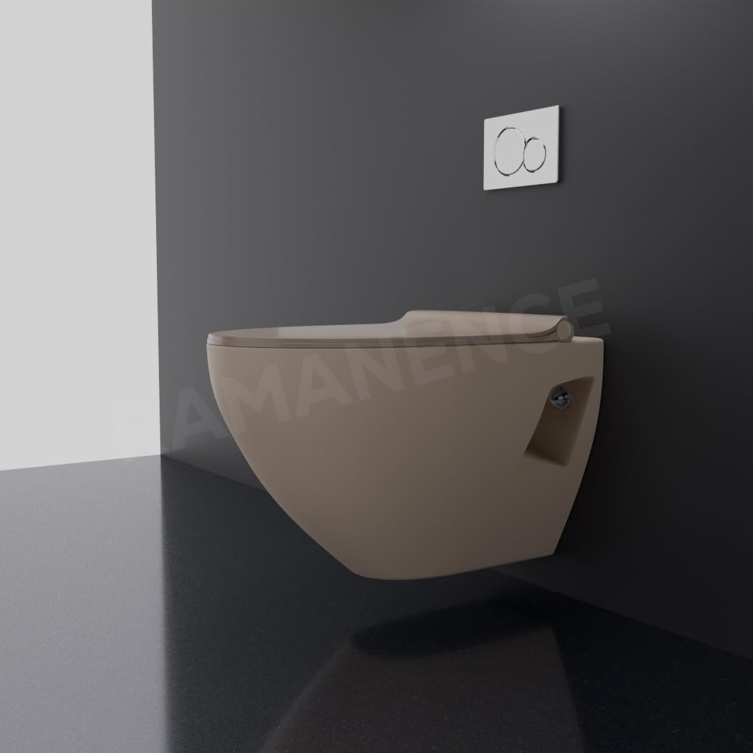 REMANENCE-CARDIFF Wall Mount Commode for Home, Restaurant, Commercial Buildings with Soft Close Seat Cover (Ivory)