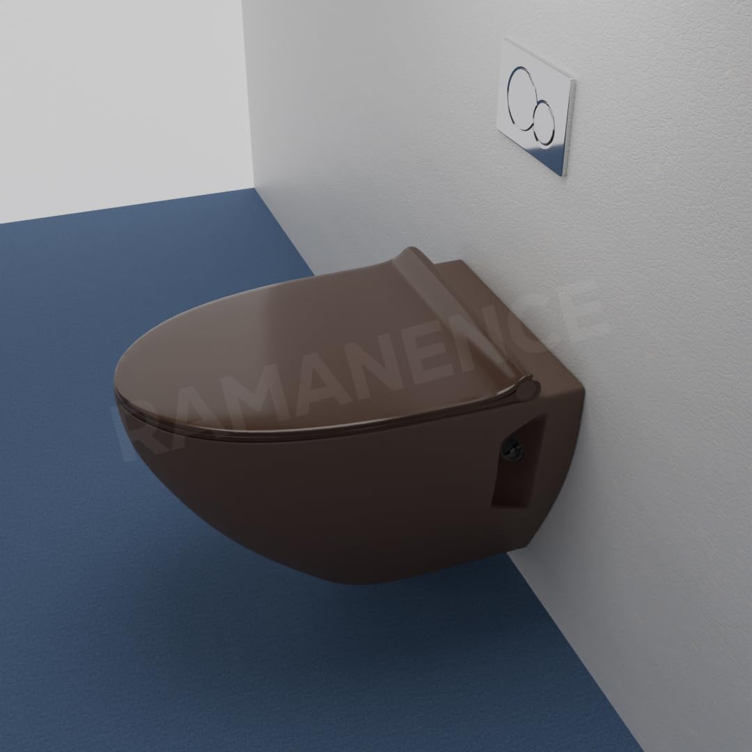 REMANENCE-CARDIFF Wall Mount Commode for Home, Restaurant, Commercial Buildings with Soft Close Seat Cover (C. Brown)