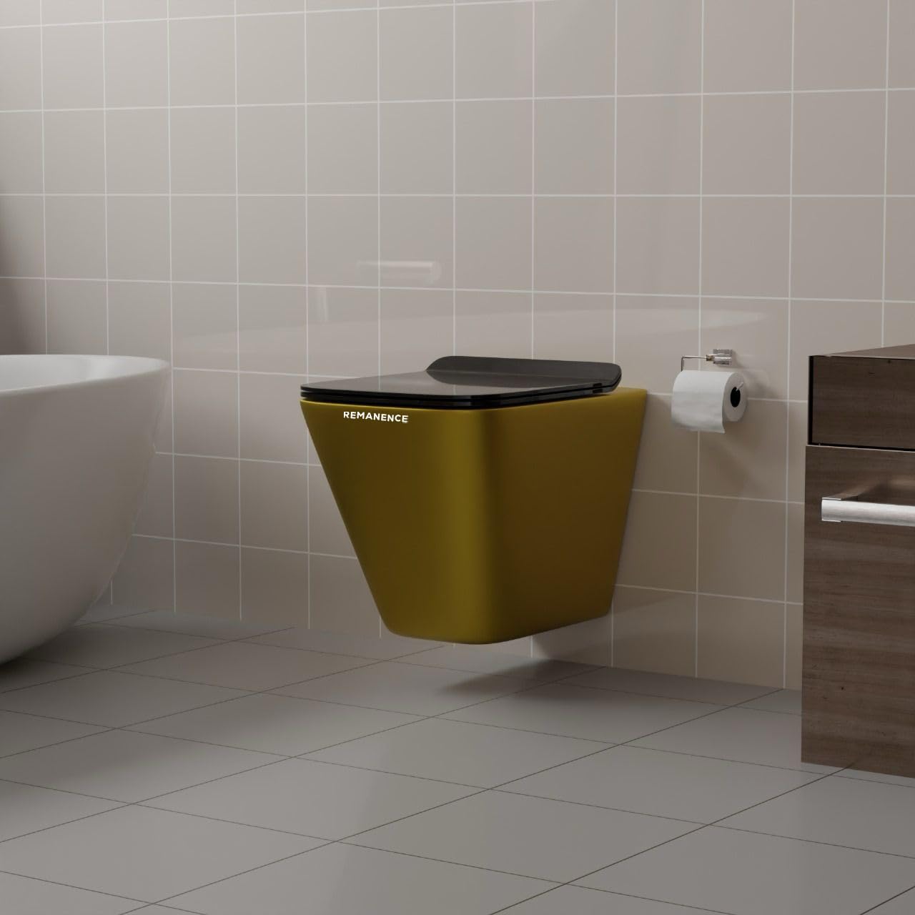 REMANENCE-EUROPEAN Style Ceramic Wall Mount Commode for Bathrooms with Soft Close Seat Cover (Gold)