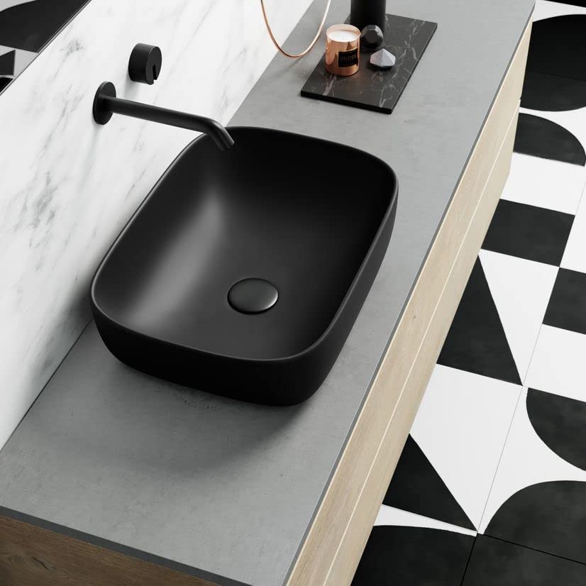 REMANENCE Premium Ceramic Countertop Wash Basin for Premium Restaurants & Cafés, Luxury Bathrooms, Showrooms & Offices (18 x 13 x 5.5 Inch) (Matte Black Wash Basin)