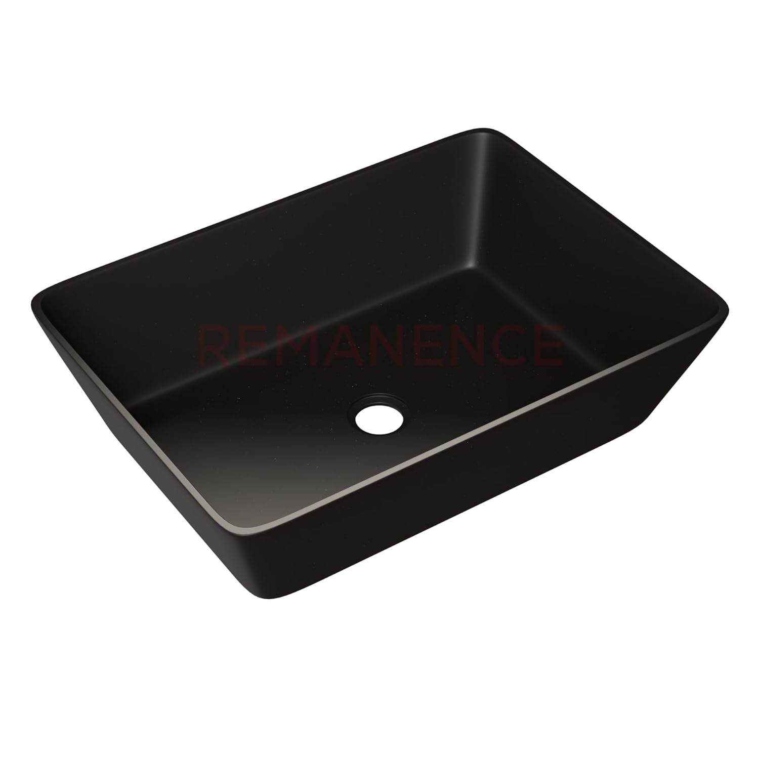 REMANENCE Granite Quartz Countertop Wash Basin (18 X 13 X 5.5 Inch) (Matte Black)
