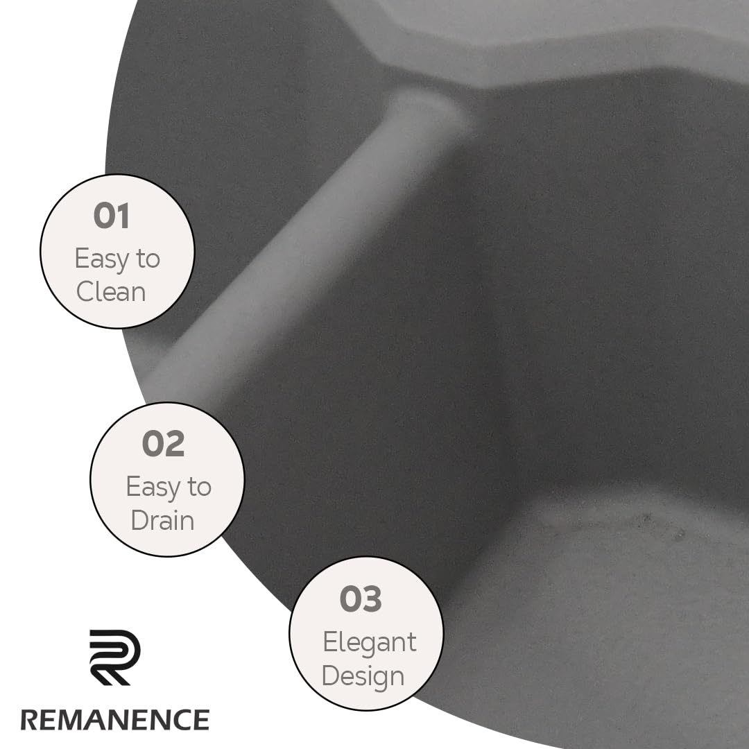 REMANENCE Granite Quartz Double Bowl Kitchen Sink With Drain Board (45 x 20 x 9 Inch) (Grey)
