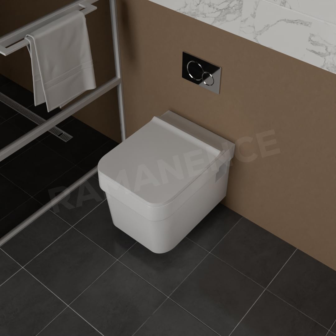 REMANENCE-SARA Ceramic Wall Mount/Wall Hung Western Toilet Commode for Bathrooms With Soft Close Seat Cover