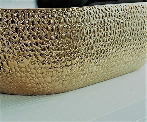 REMANENCE Premium Tabletop Wash Basin for Luxury Bathroom, Gourmet Restaurants, Designer Showrooms (18 x 13 x 5.5 Inch) (Black Golden Wash Basin-Glossy Finish)