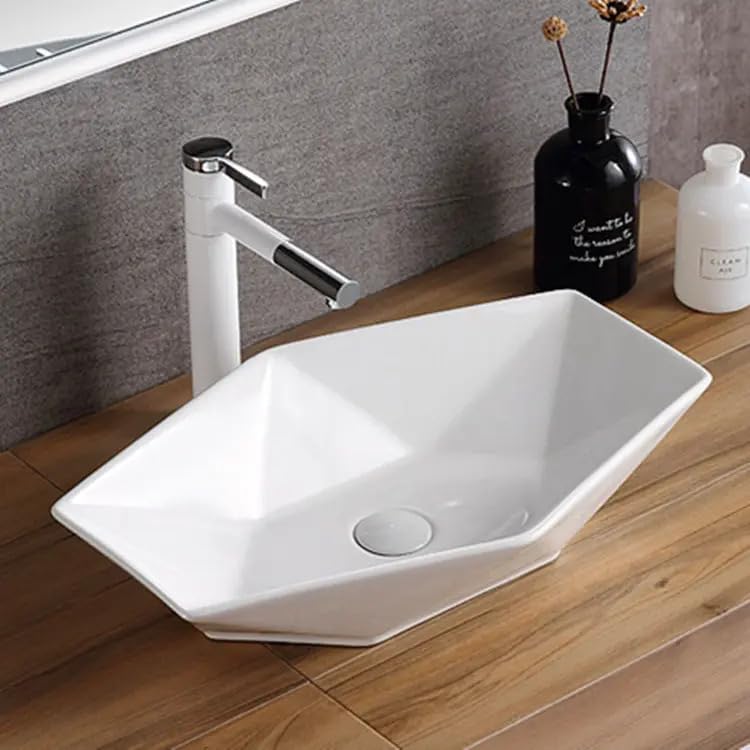 REMANENCE-SPYDER Shape Premium Tabletop Wash Basin for Premium Restaurants & Cafés, Boutique Hotels & Resorts, Luxury Bathrooms (23 x 15 x 5 Inch) (White)