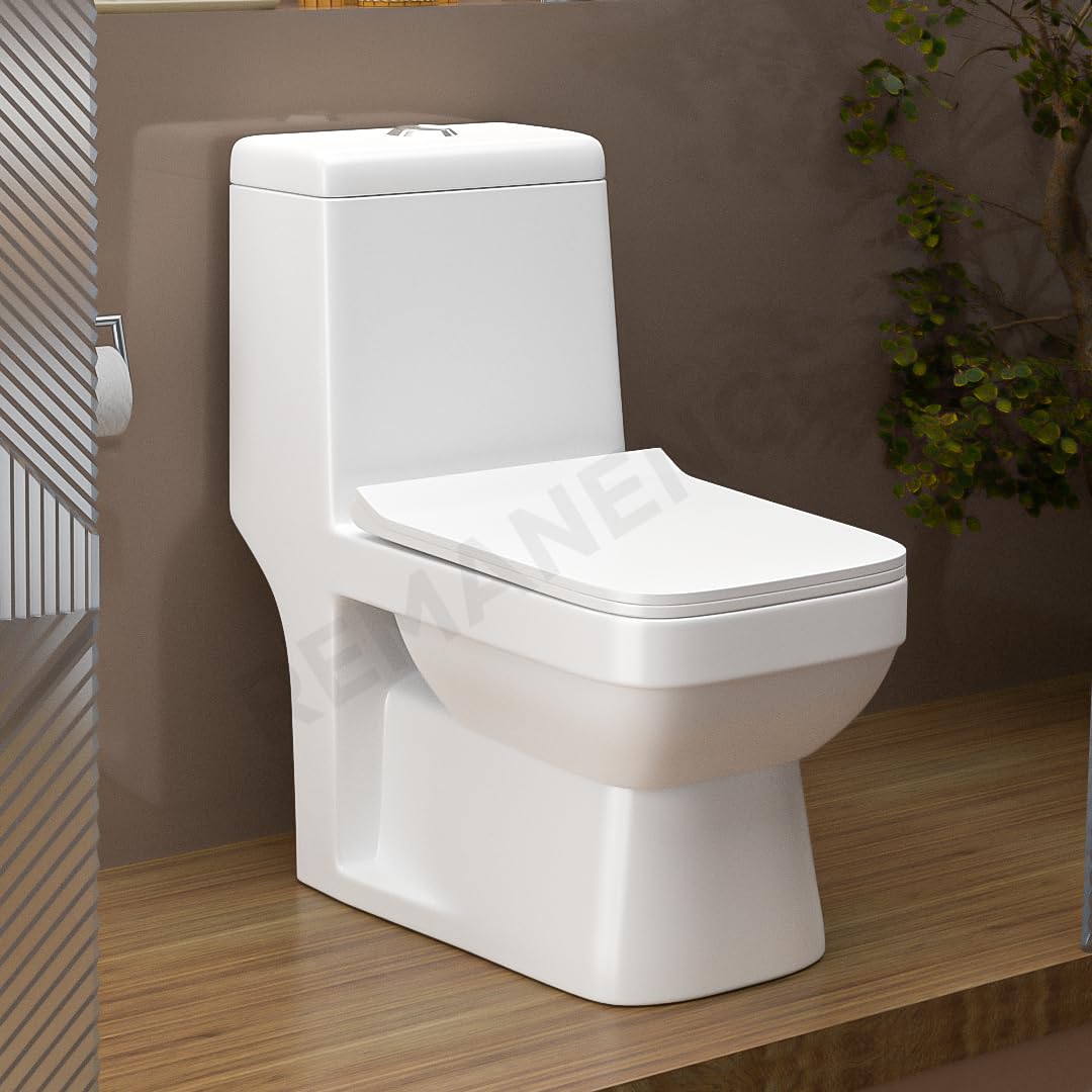REMANENCE Floor Mounted One-Piece Western Toilet Commode with Soft Close Seat For Bathroom (68 x 37 x 71.5 Centimeters) (White)