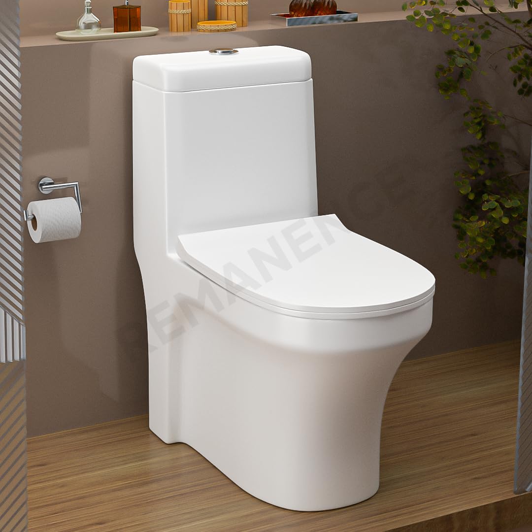 REMANENCE Floor Mounted One-Piece Western Toilet Commode with Soft Close Seat For Bathroom (67 x 36 x 73 Centimeters) (White)