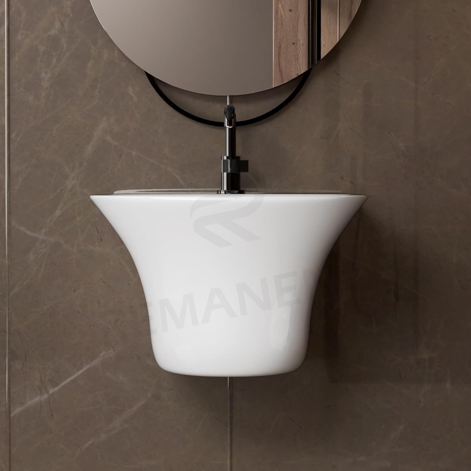 REMANENCE-RICH Luxury Wall Mount Half Pedestal Wash Basin for Bathroom (Glossy White)