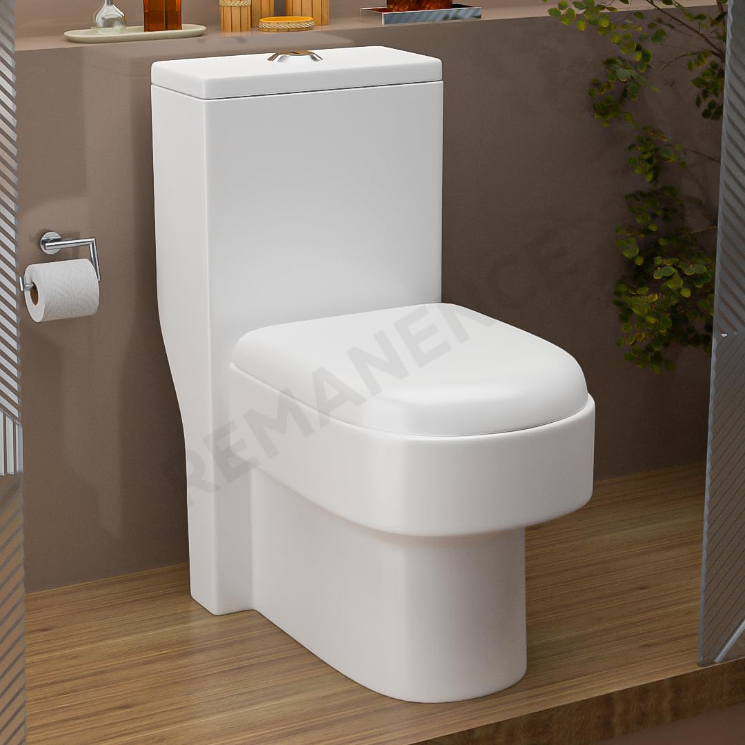 REMANENCE Floor Mounted One-Piece Western Toilet Commode with Soft Close Seat For Bathroom (64.5 x 36 x 74.5 Centimeters) (White)