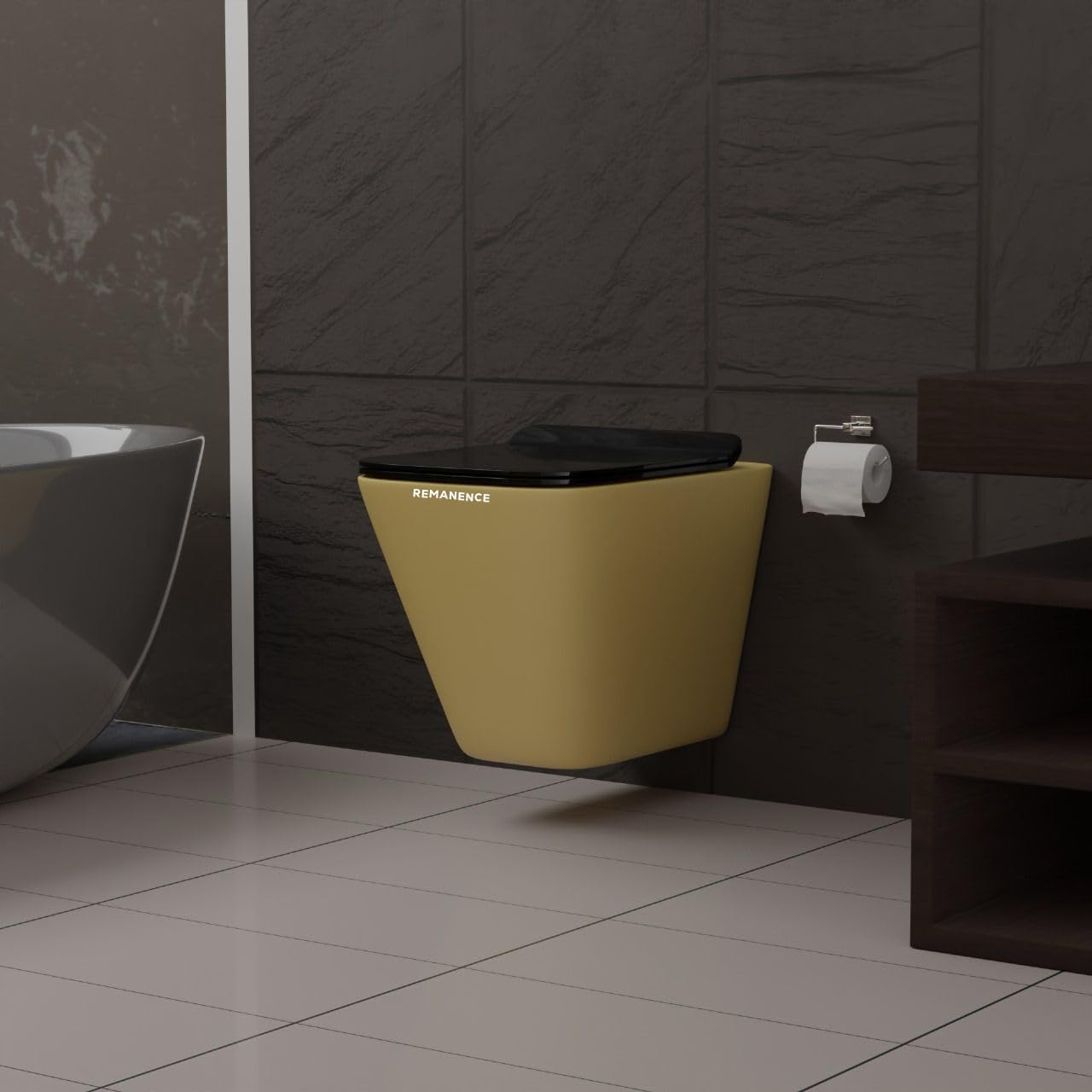 REMANENCE-EUROPEAN Style Ceramic Wall Mount Commode for Bathrooms with Soft Close Seat Cover (Light Yellow)