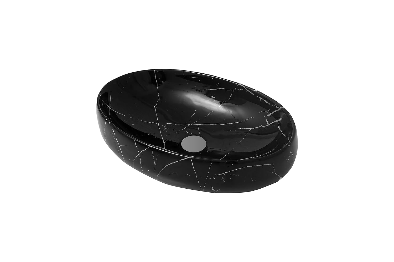 REMANENCE Ceramic Countertop Wash Basin for Designer Bathroom, Boutique Hotels, Luxury Homes (24 x 15 x 6 Inch) (Glossy Black N White Strip)