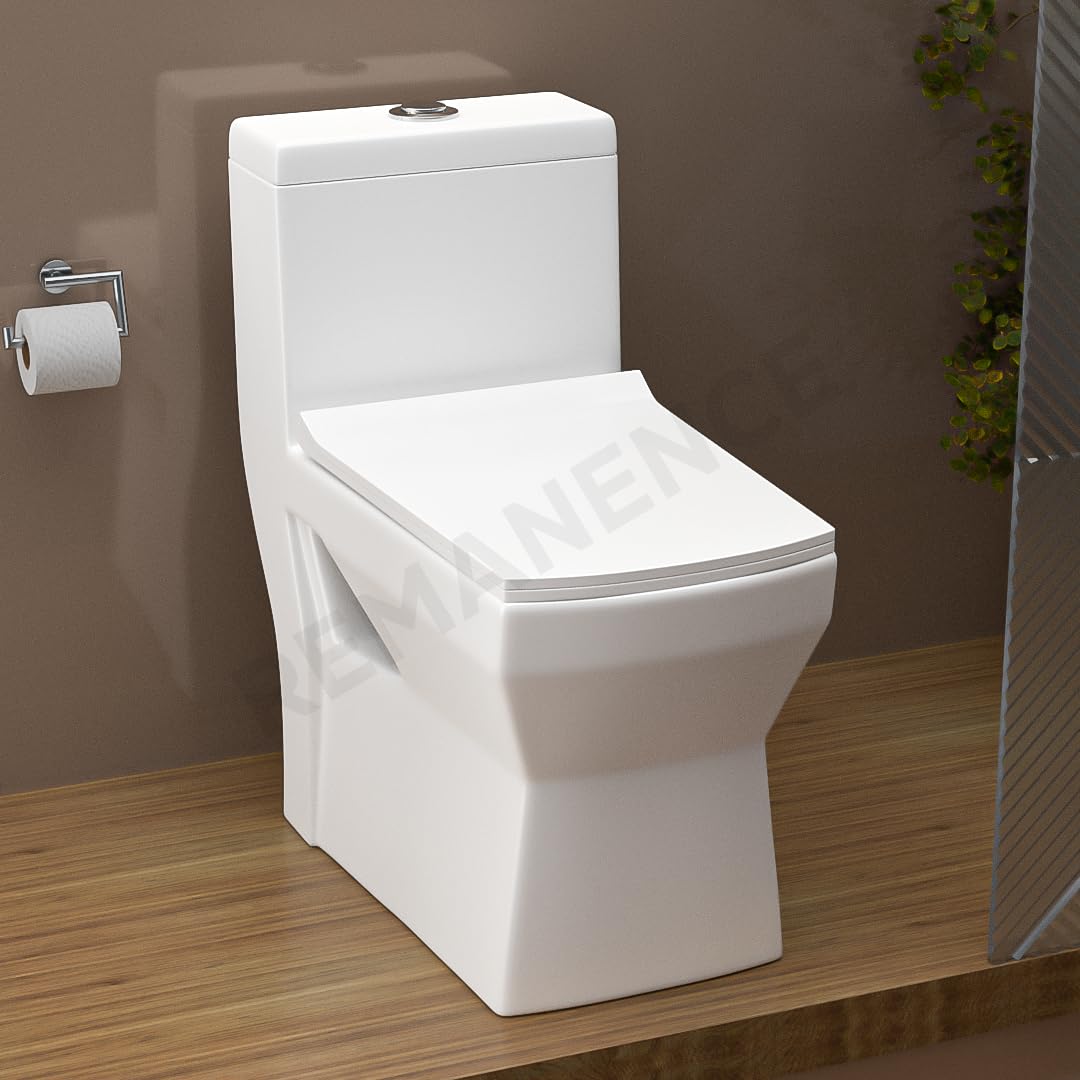 REMANENCE Floor Mounted One-Piece Western Toilet Commode with Soft Close Seat For Bathroom (66 x 35 x 71 Centimeters) (White)