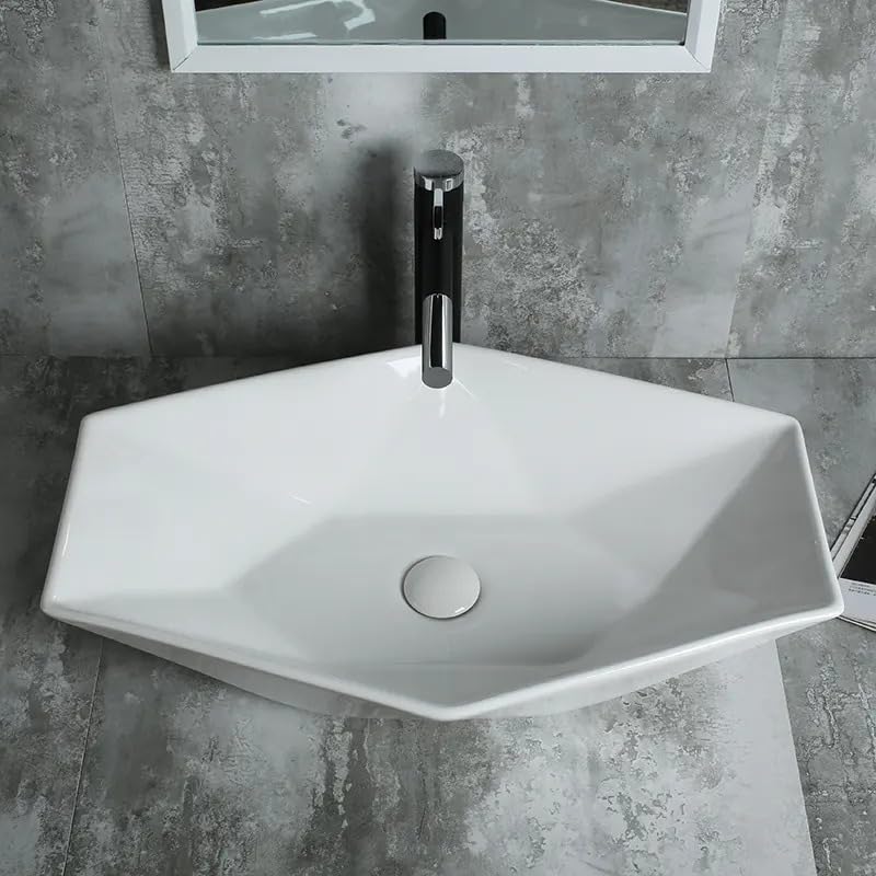 REMANENCE-SPYDER Shape Premium Tabletop Wash Basin for Premium Restaurants & Cafés, Boutique Hotels & Resorts, Luxury Bathrooms (23 x 15 x 5 Inch) (White)