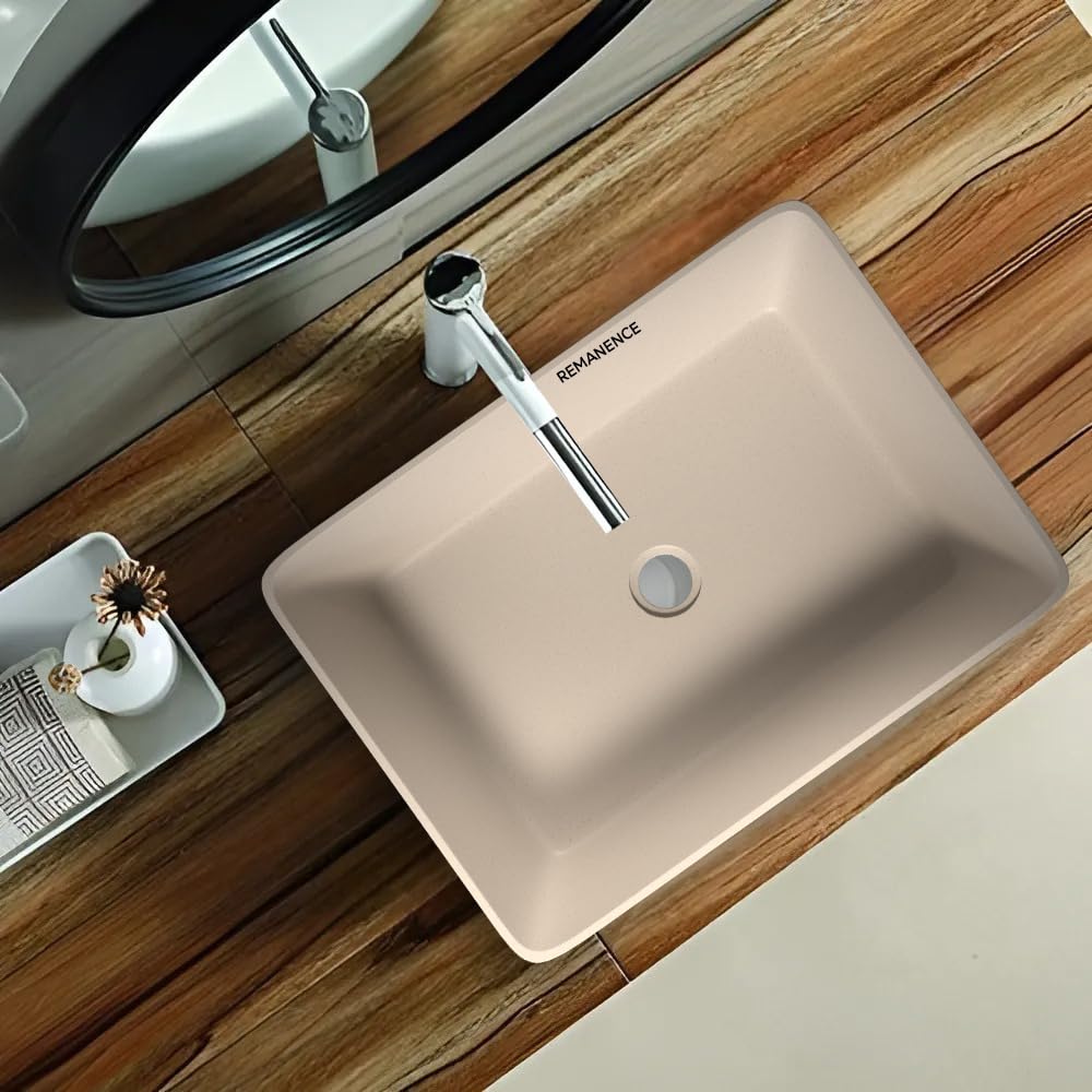 REMANENCE Granite Quartz Countertop Wash Basin (18 X 13 X 5.5 Inch) (Matte Ivory)