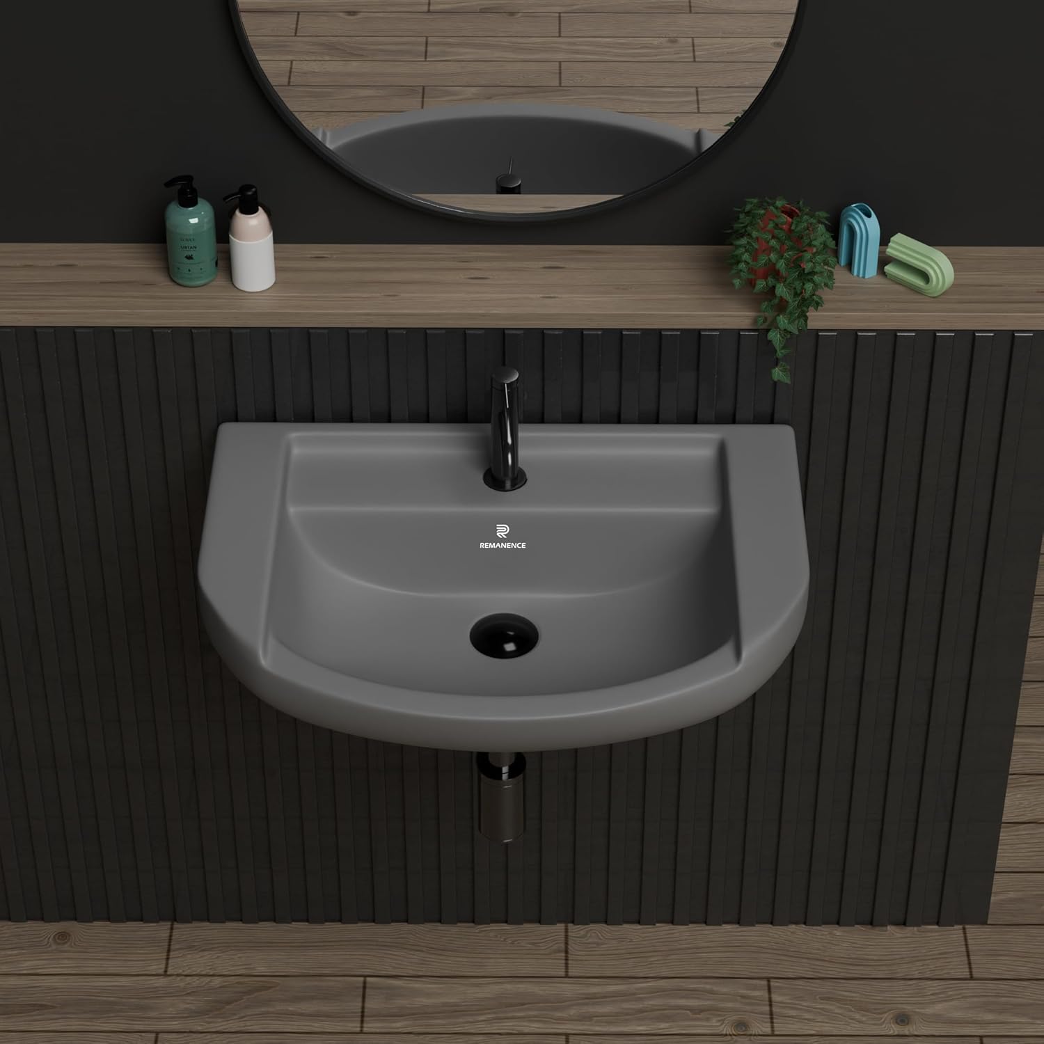 REMANENCE-GOLDEN Ceramic Wall Hung Corner Wash Basin for Bathroom (18.5 x 14 x 7.5 Inch)