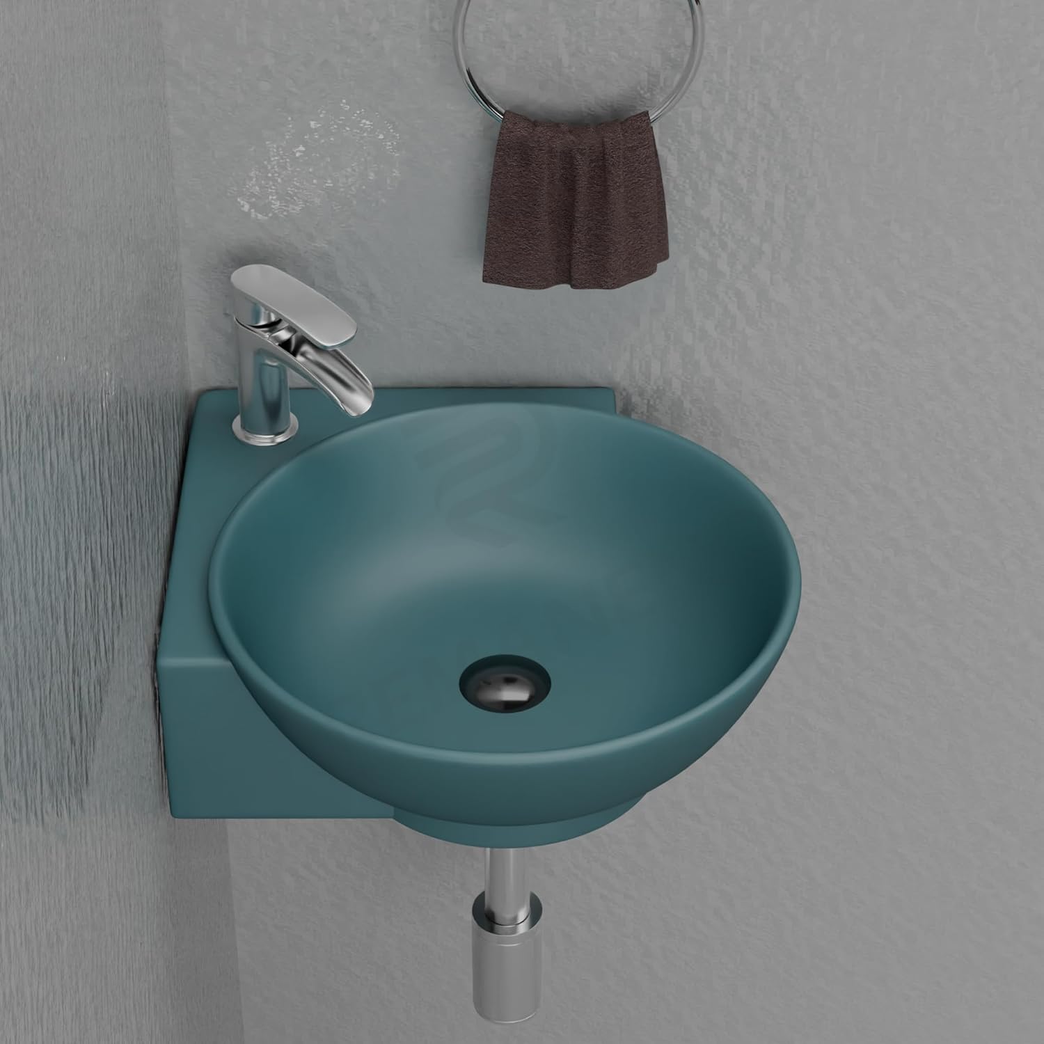 REMANENCE-ROUND Ceramic Wall Mounted Small Corner Wash Basin for Bathroom (16.3 x 13.8 x 4.3 Inch)