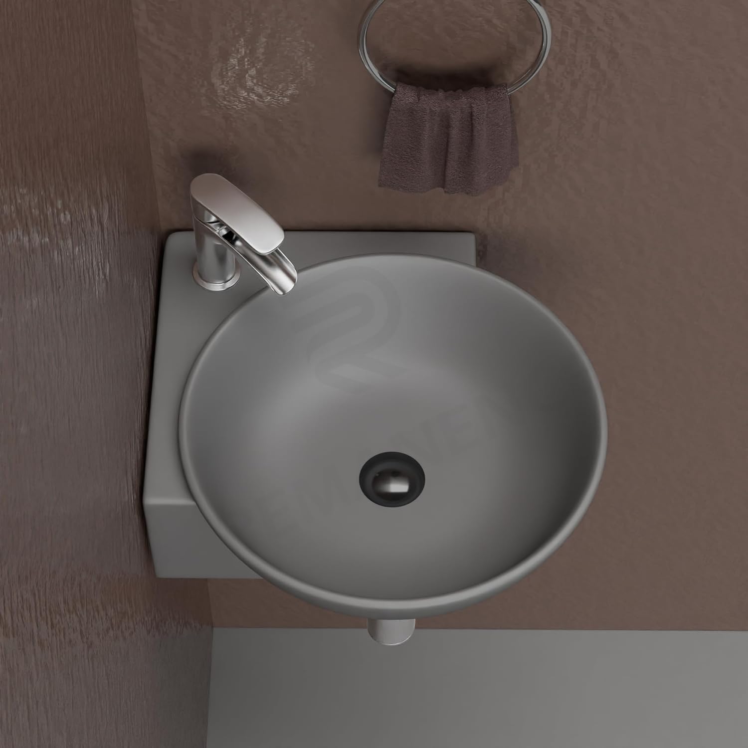 REMANENCE-ROUND Ceramic Wall Mounted Small Corner Wash Basin for Bathroom (16.3 x 13.8 x 4.3 Inch)