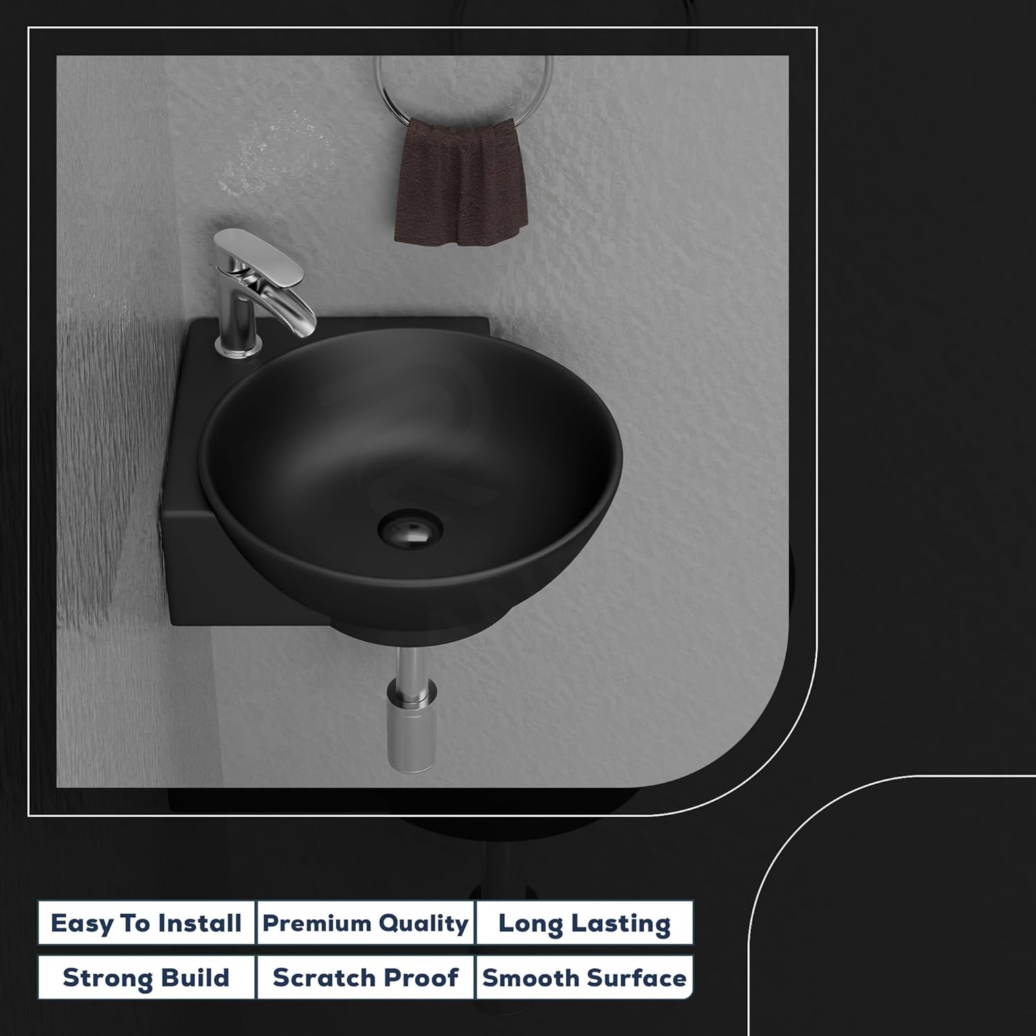 REMANENCE-ROUND Ceramic Wall Mounted Small Corner Wash Basin for Bathroom (16.3 x 13.8 x 4.3 Inch)