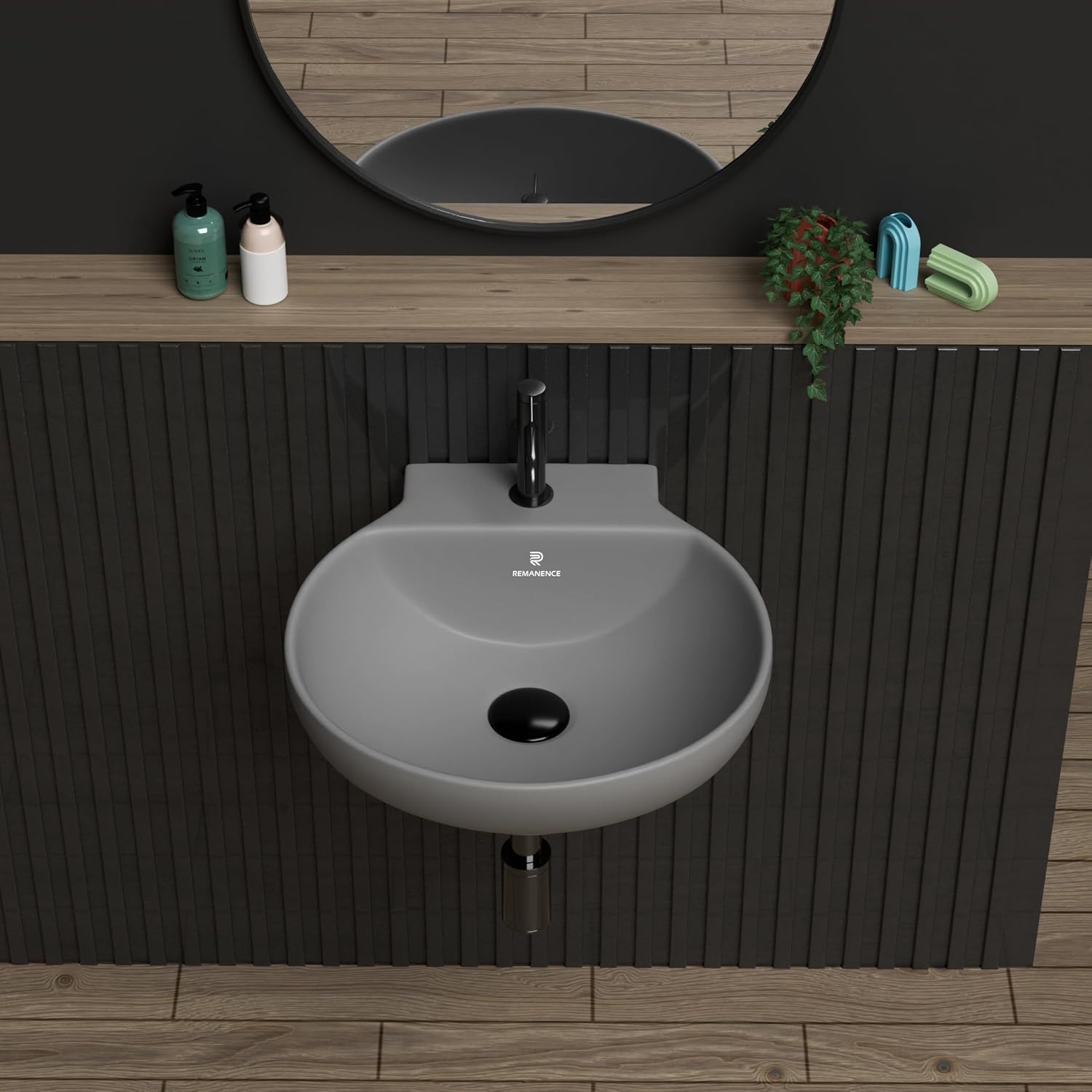 REMANENCE-NANO Ceramic Wall Hung Corner Wash Basin for Bathroom (12 x 12 x 5 Inch)