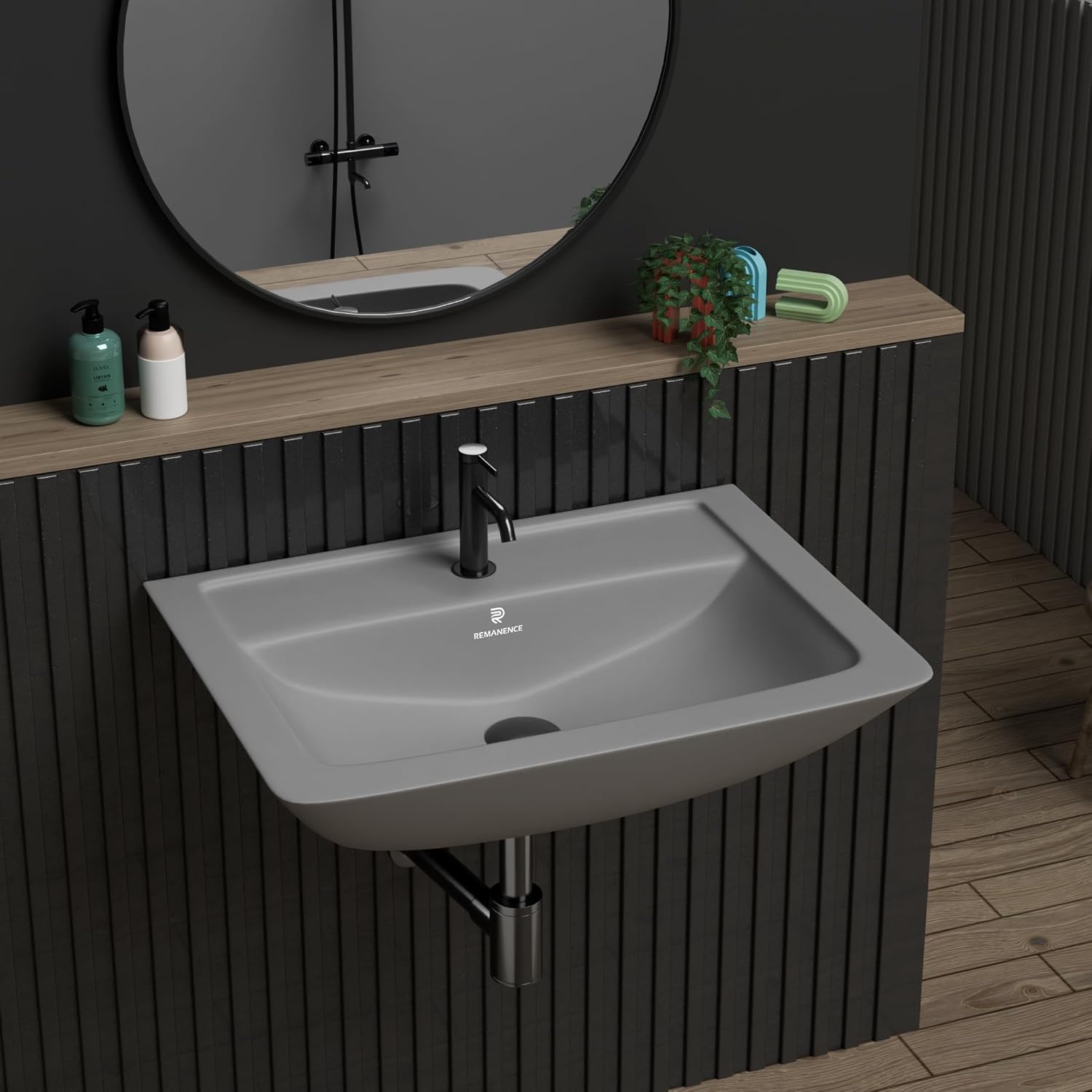 REMANENCE-SUNNY Ceramic Wall Mounted Corner Wash Basin (16 x 15 x 6 Inch)