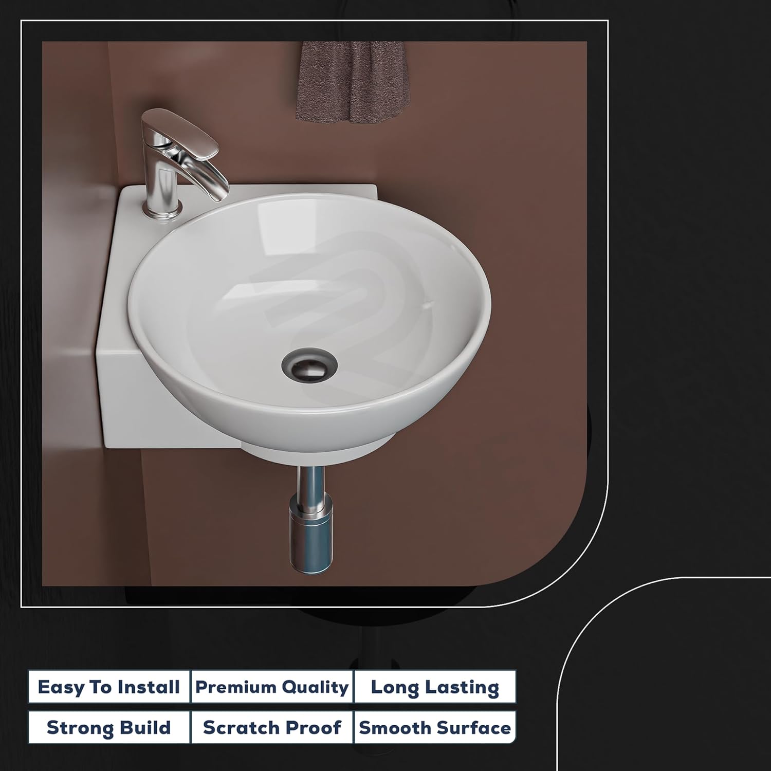 REMANENCE-ROUND Ceramic Wall Mounted Small Corner Wash Basin for Bathroom (16.3 x 13.8 x 4.3 Inch)