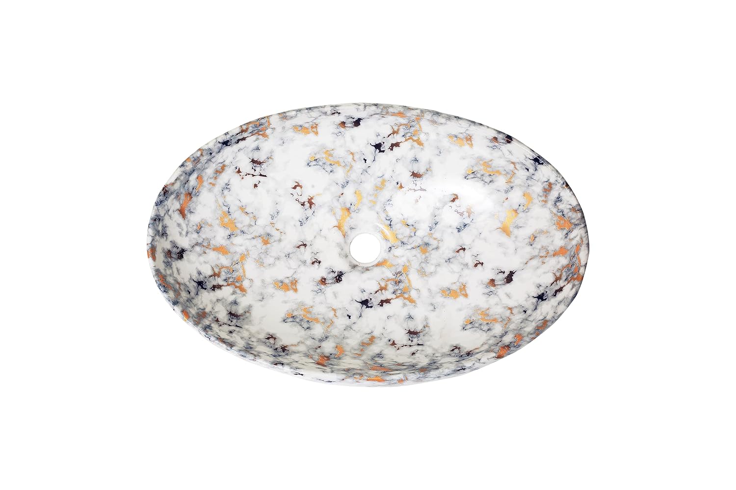 REMANENCE Ceramic Countertop Wash Basin for Designer Bathroom, Boutique Hotels, Luxury Homes (24 x 15 x 6 Inch) (Designer White Gold)