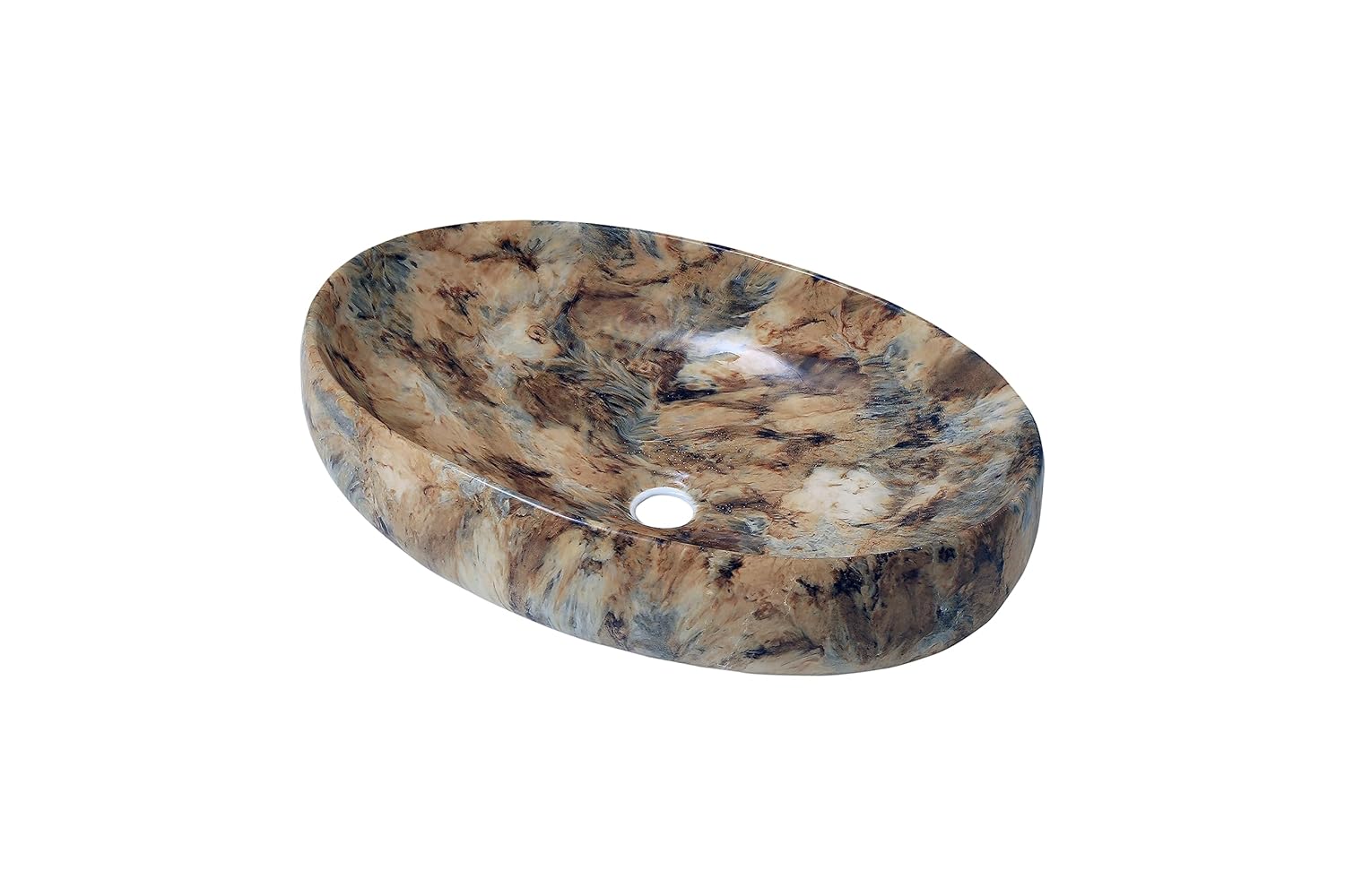 REMANENCE Ceramic Countertop Wash Basin for Designer Bathroom, Boutique Hotels, Luxury Homes (24 x 15 x 6 Inch) (Beige Brown)