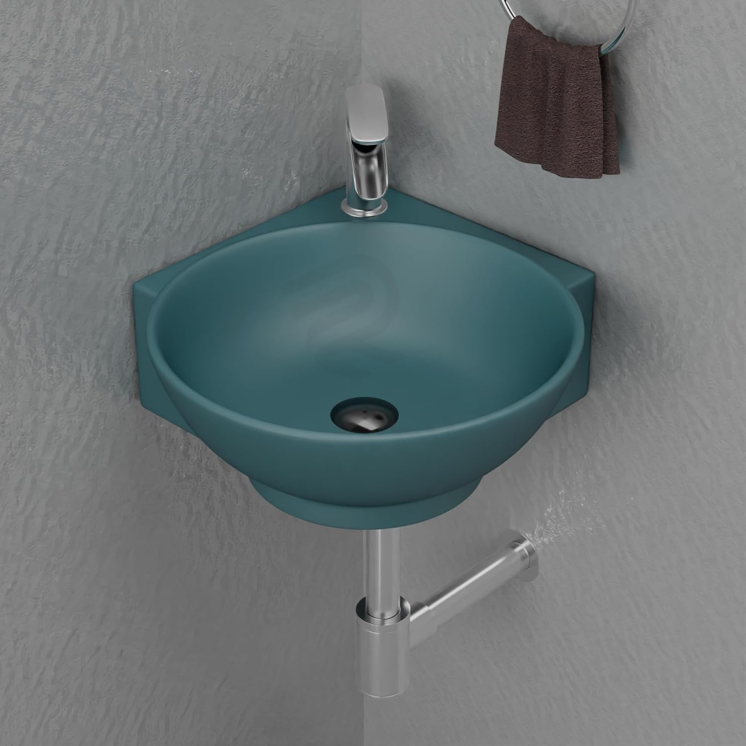REMANENCE-ROUND Ceramic Wall Mounted Small Corner Wash Basin for Bathroom (16.3 x 13.8 x 4.3 Inch)